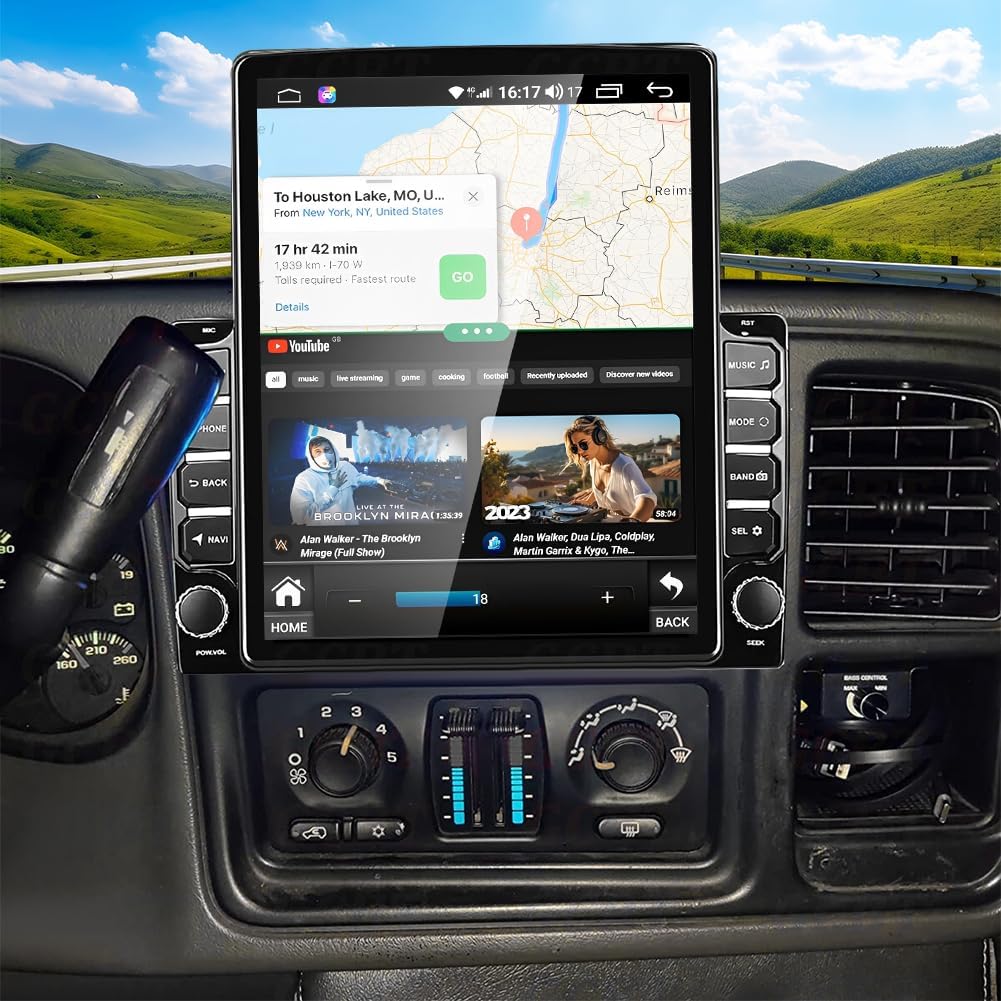 Car Stereo Radio for Chevrolet Silverado 1500 2003-2006 with Wireless CarPlay and Android Auto, 9.7" Touchscreen Android 14 Double Din Car Audio w/Bluetooth GPS WiFi FM RDS SWC Backup Camera, 2+32G