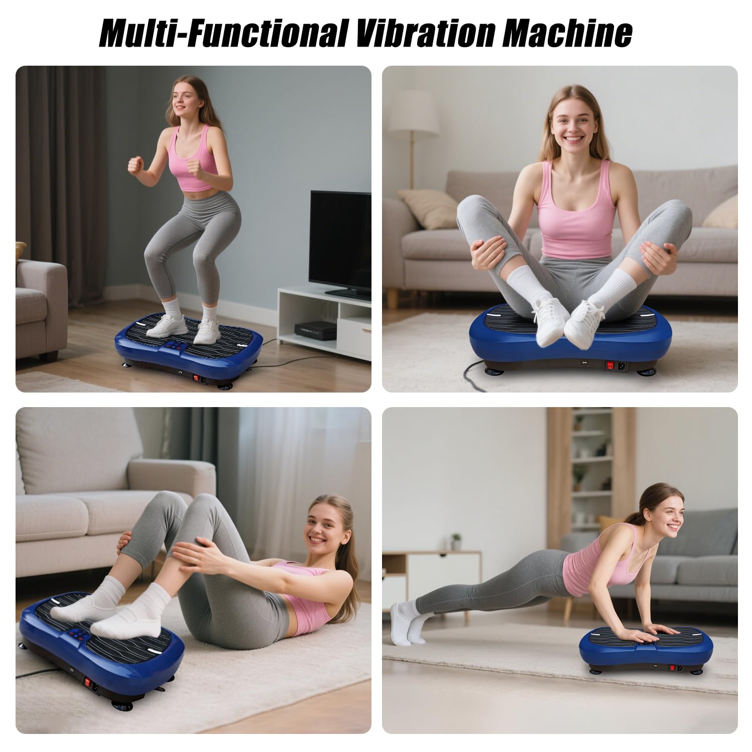Triclicks Fitness Pedane Vibranti Ultra Slim , Piattaforma Vibrante , Fitness Pedana Vibrante e Oscillante | Altoparlanti Bluetooth | 2 Elastici | Telecomando | Musica | 180 Livelli | Portatile