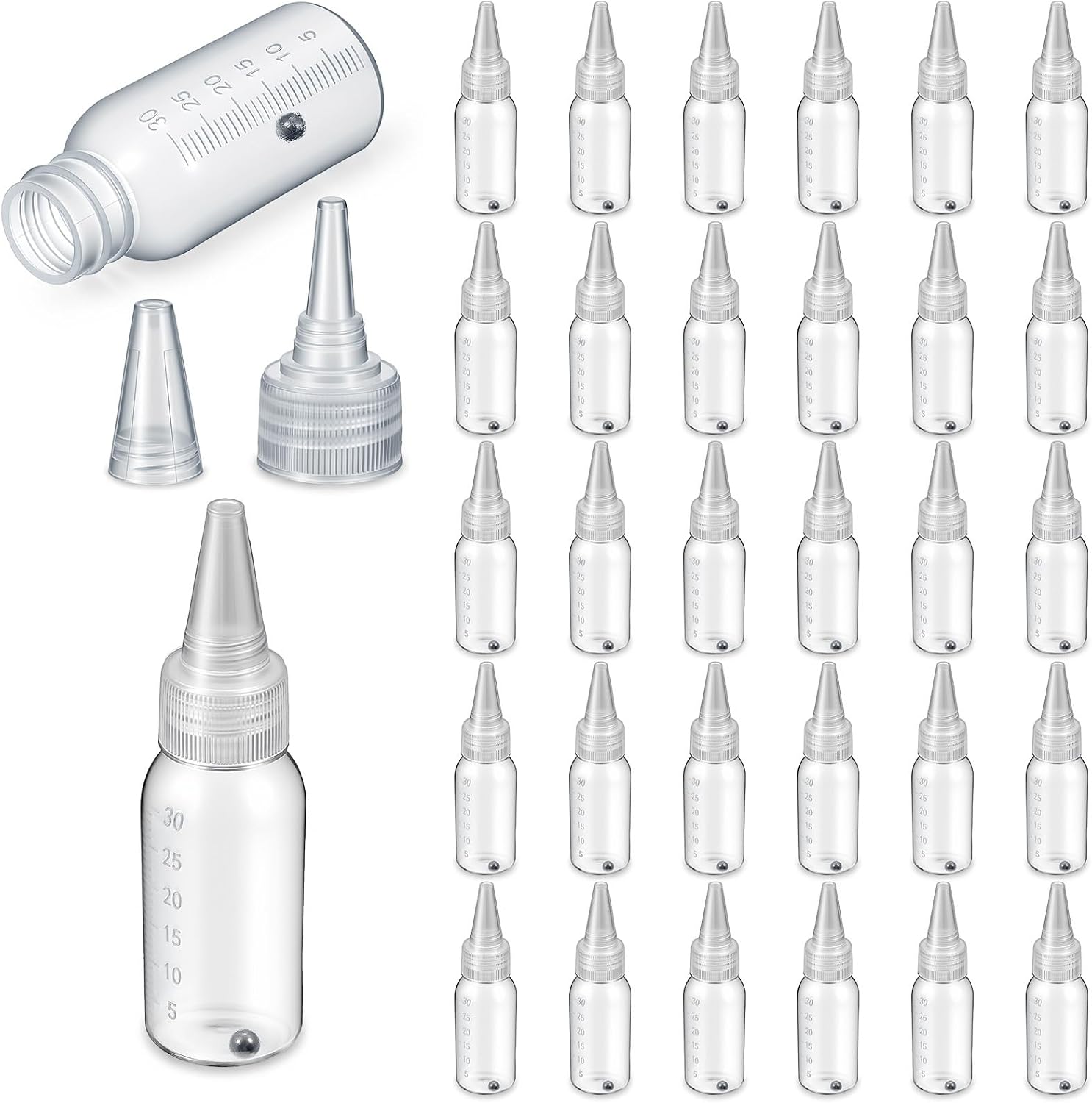 30pcs Paint Bottle, 1oz/30ml Small Plastic Empty Airbrush Paint Bottles with Mixing Balls, Refillable Squeeze Bottles for Acrylic, Ink, Hobby Liquids - Transparent PP