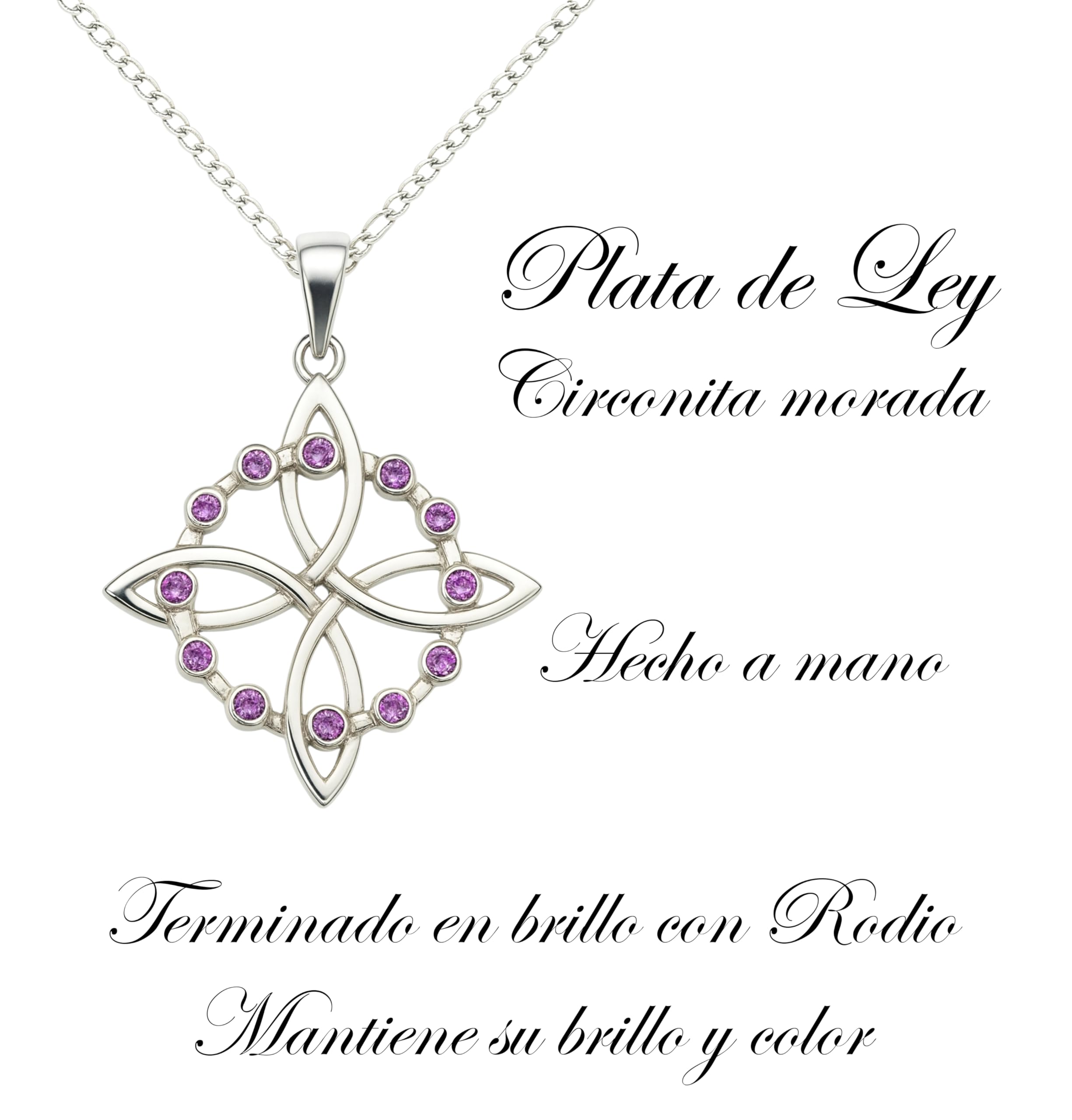 Ekonat- Colgante Nudo de Bruja Plata de Ley 925 para Mujer – Amuleto de Protección Celta con Piedras Blancas – Collar Elegante Regalo Espiritual