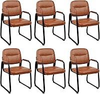 Vista 32 de CLATINA Silla de cuero para oficina, sala de espera, con base de trineo, silla de recepción sin ruedas con reposabrazos y soporte de madera, sillón