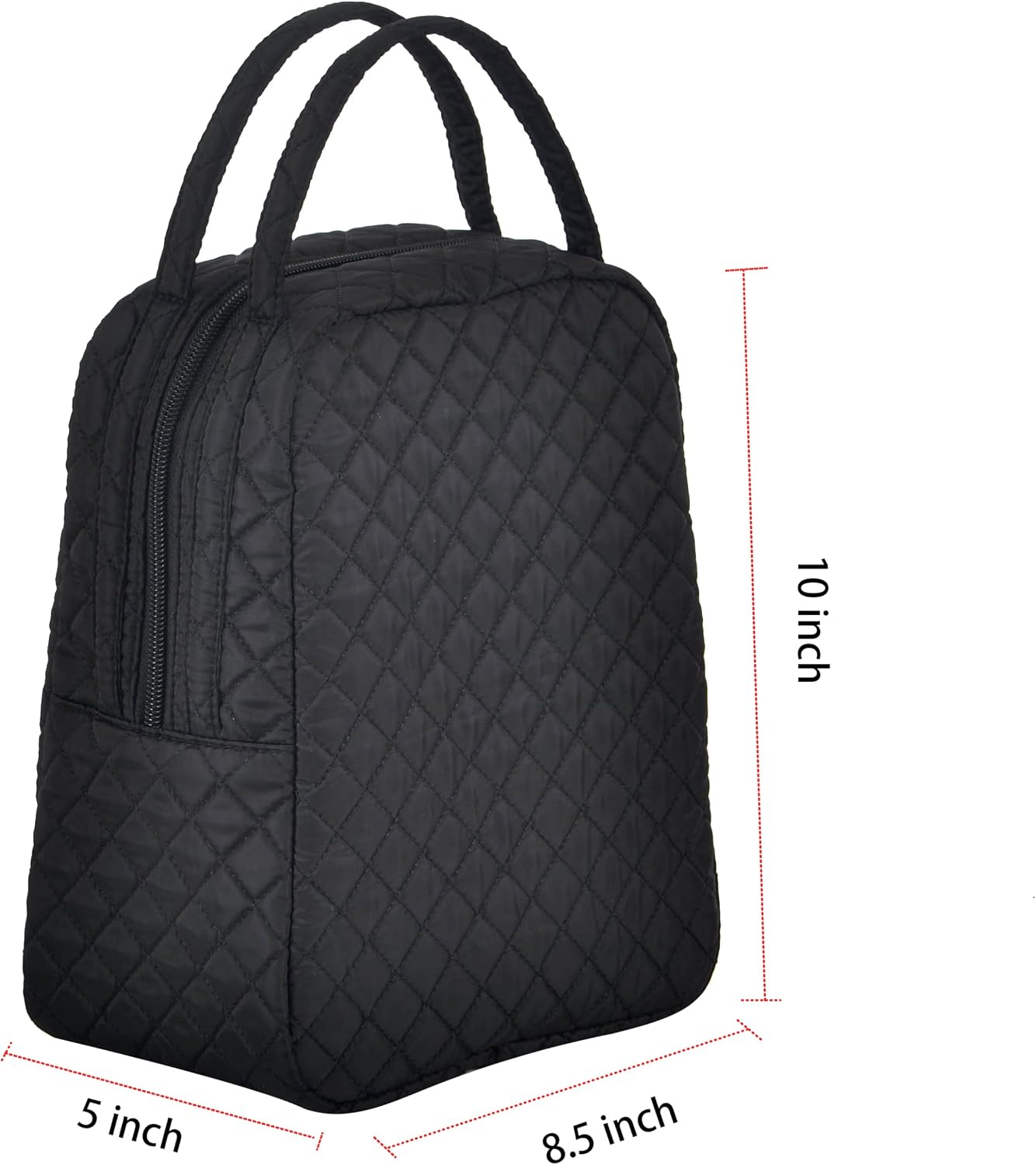 Large Quilted Fabric Cotton Reusable Inusulated Lunch Tote Bag Cooler Snack Bag Women Pretty Thermal Lunch box Storage Gift Bag for Work & Outdoor (Black)