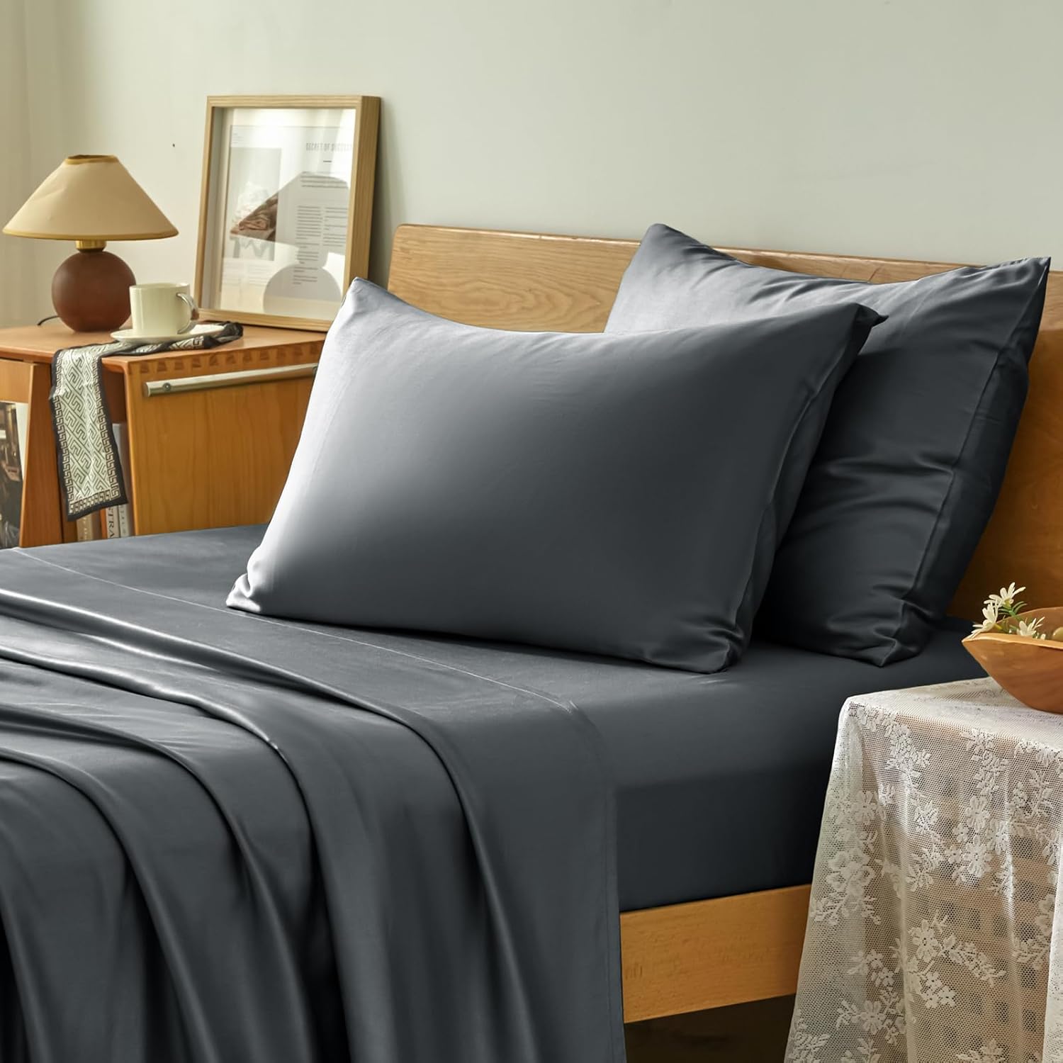 Homiest Cooling Pillow Cases Queen Size Set of 2, 100% Rayon Derived from Bamboo Pillowcase for Hot Sleepers, Breathable & Silky Soft Pillow Covers with Envelope Closure (Dark Grey, 20x30 Inch) - Image 2