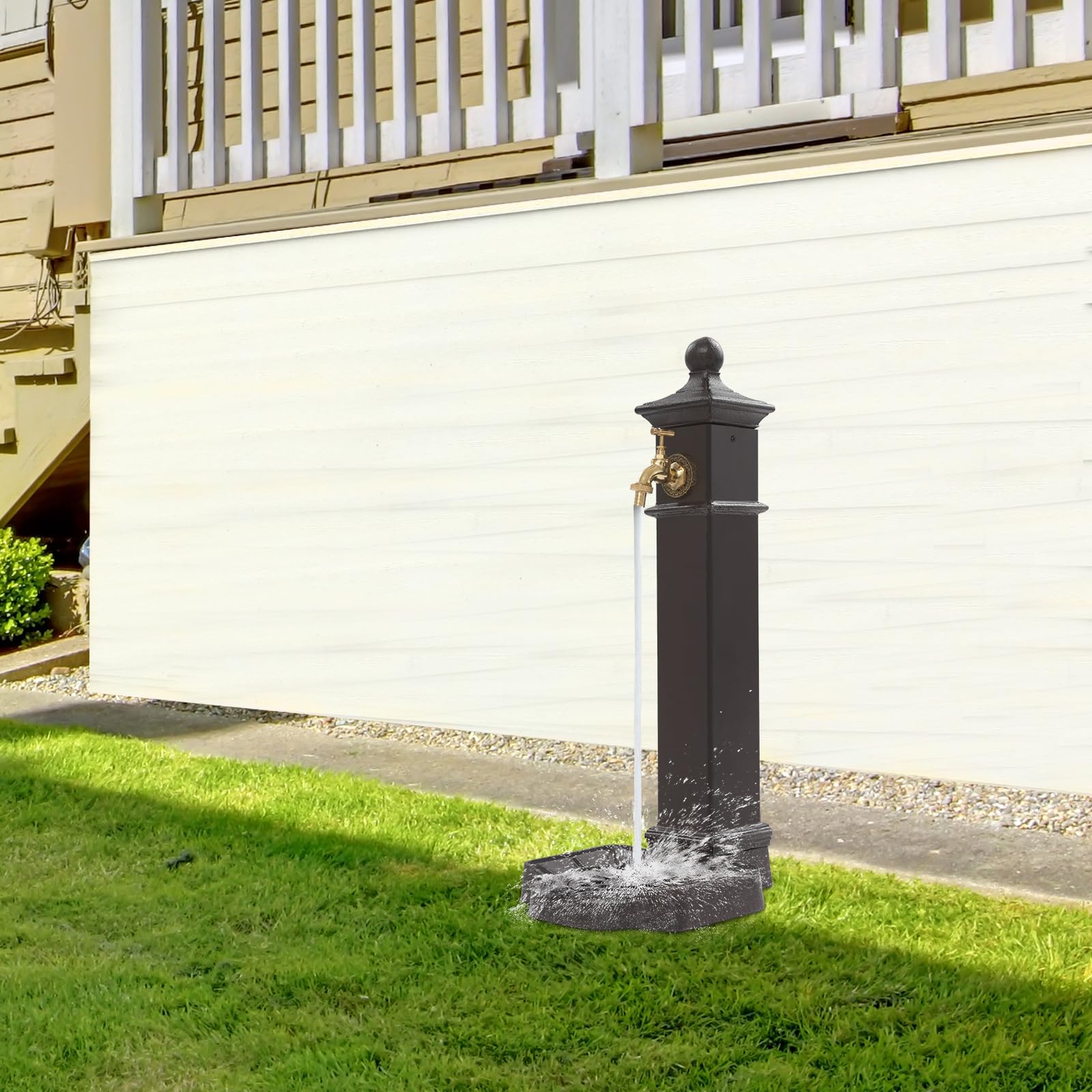 Columna de agua para exteriores, 33 x 29,5 x 74 cm, columna de agua, hierro, antigua, con grifo, columna de jardín