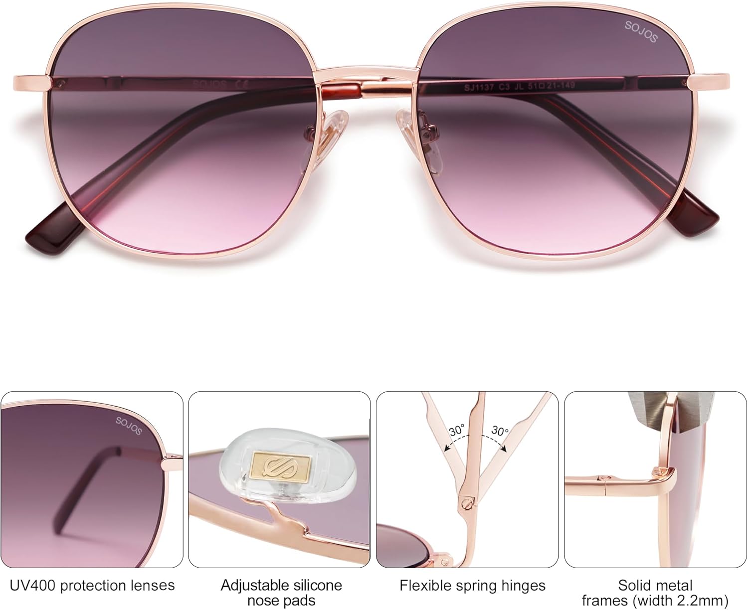 SOJOS Classic Trendy Square Sunglasses for Women Men Cute Big Frame Gold Shades SJ1137 - Image 4
