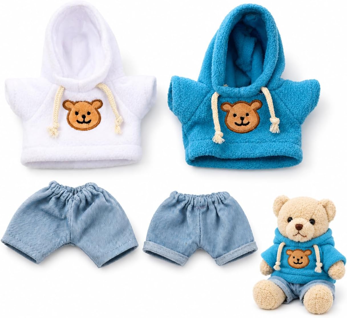 Garneck 4pcs Plush Toy Clothes Set: Hoodie Denim Pants for 8 Inch Stuffed Bears - DIY Bear Clothes Kit for Plushies Stuffed Animal Outfits - Doll Dress Up Accessories