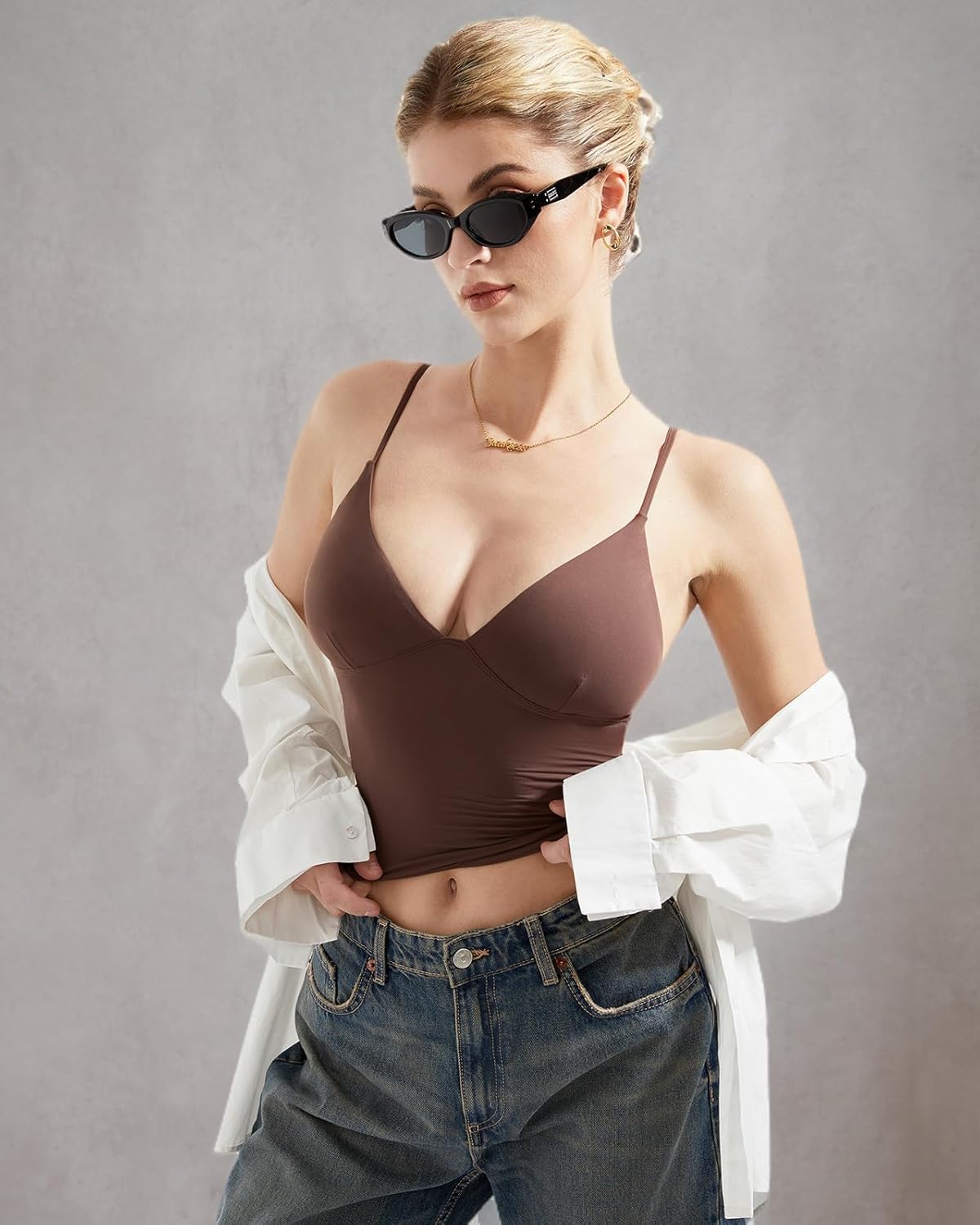 SUUKSESS Women Sexy Deep V Neck Sleeveless Fitted Basic Tops Y2K Tank Top Cami - Image 6