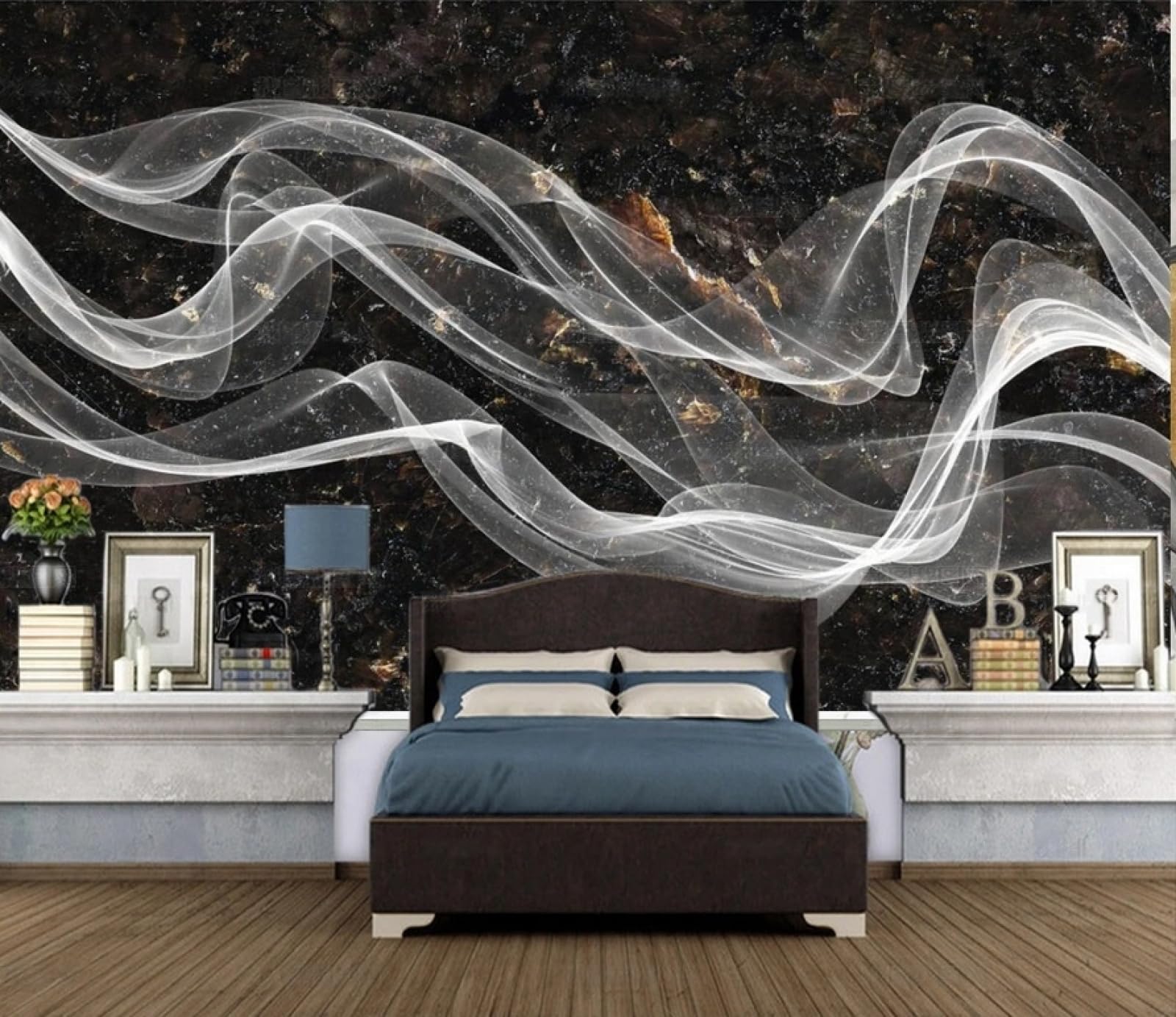 Carta da Parati Panoramica Intissato Strisce Bianche,Nero,Arte Wallpaper per Camera da Letto, Soggiorno 430x300cm