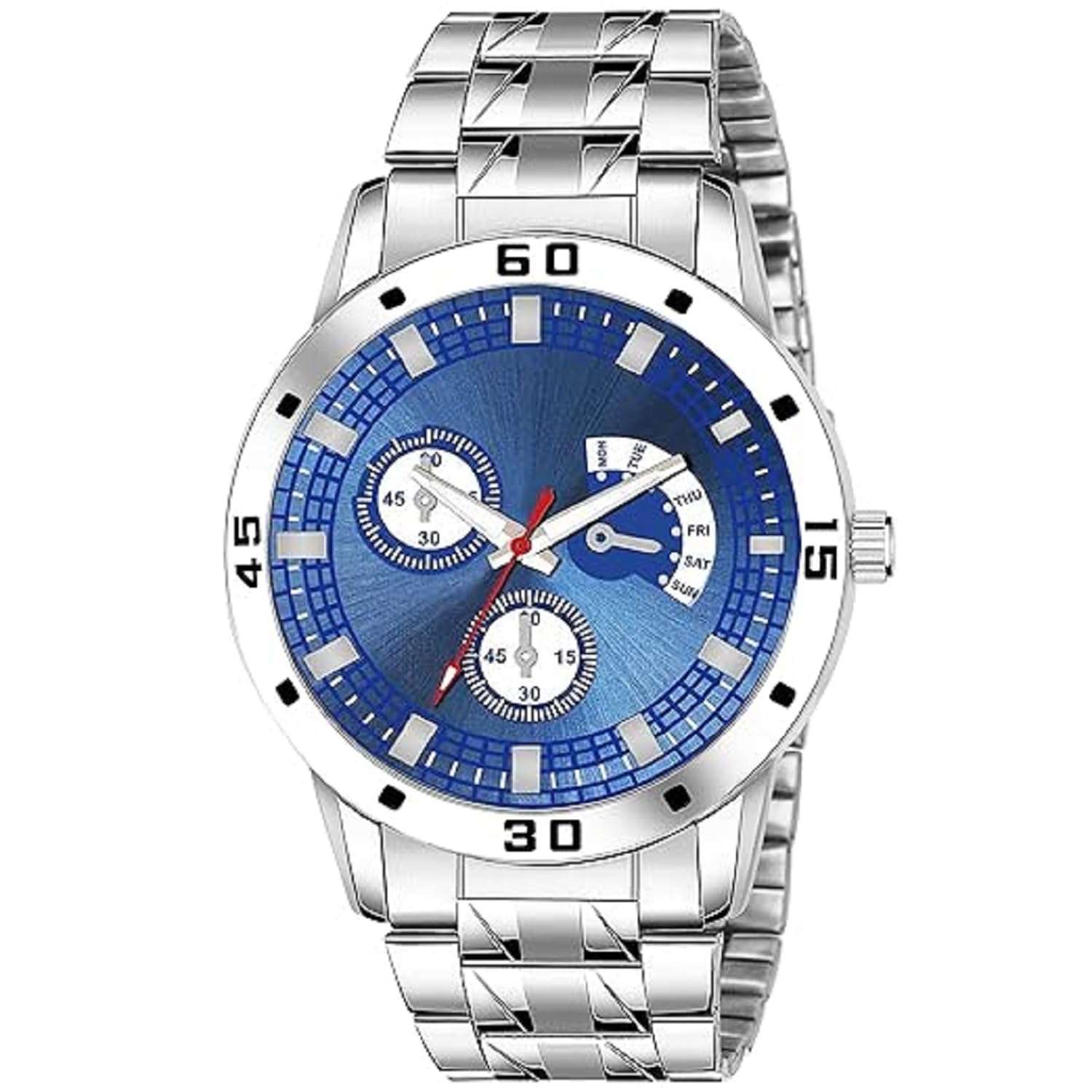 Viser Alluring Analogue Dial Stainless Steel Strap Graceful Stylish Wrist Watch for Men and Boys, Pack of 1 - Stainless Steel (Blue) (B0CSZ74RRB) Amazon Price History, Amazon Price Tracker
