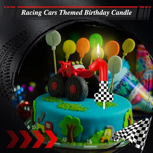 Miniatura 6 de MTLEE Vela con Número de Cumpleaños de Coche de Carreras Decoración de Pastel con Temática de Coche de Carreras Suministros de Cumpleaños