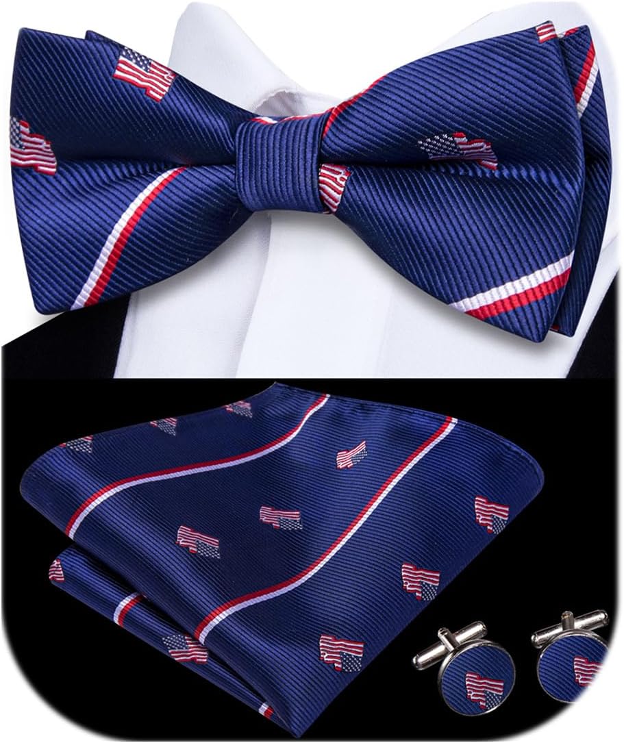 Dubulle Mens Paisley Striped Bowtie Set Pre-tied Bowtie for Men and Pocket Square Set Wedding Business