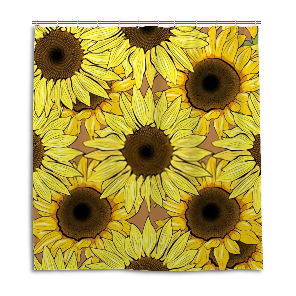 Rideau de douche tournesol en polyester imperméable 168x183 cm avec crochets