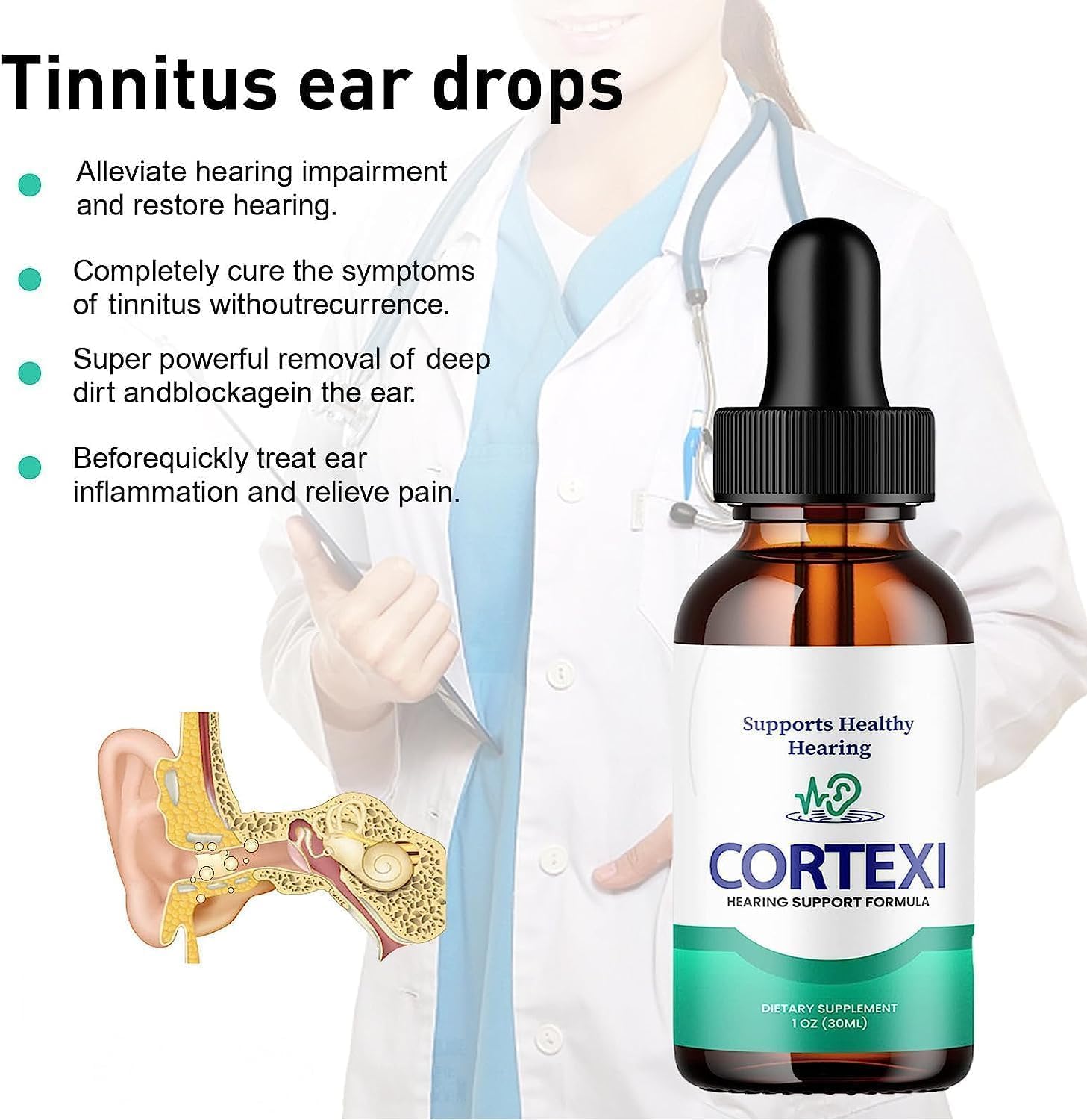 Cortexi Drops for Ear Health Hearing Support 30ml (3Pcs)