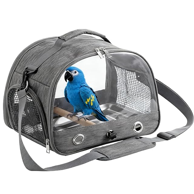 Bolsa de transporte para pájaros con barra de pie y bandeja de acero inoxidable