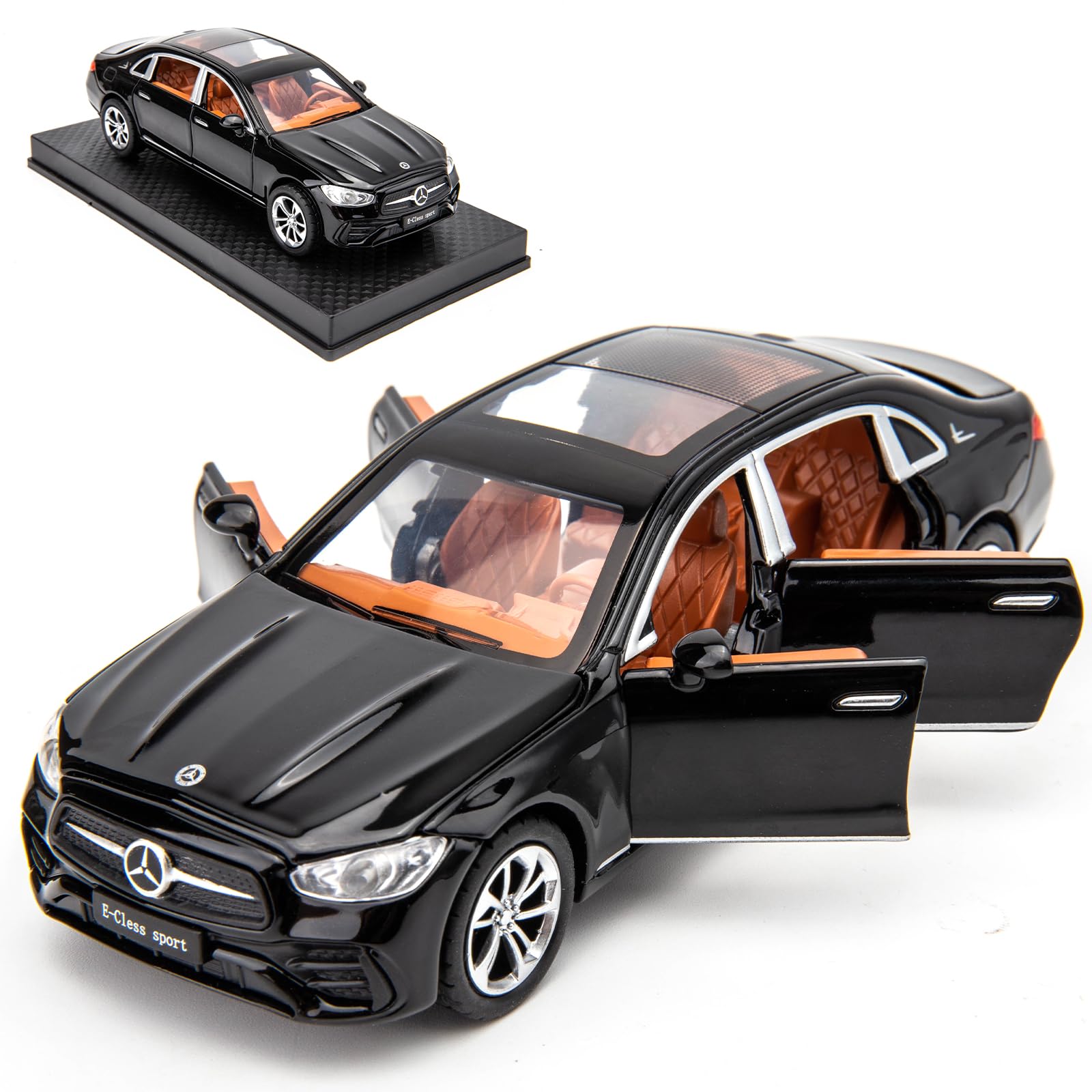 BDTCTK 1/32 Compatible for Benz E300l Model Car, Zinc Alloy Diecast Collectible Pull Back Toy car with Sound and Light for Kids Boy Girl Gift Black