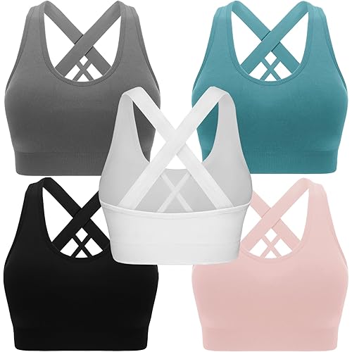 Double Couple Sports Bras for Women Padded High Impact Seamless Criss Cross Back Workout Tops Gym Activewear Bra