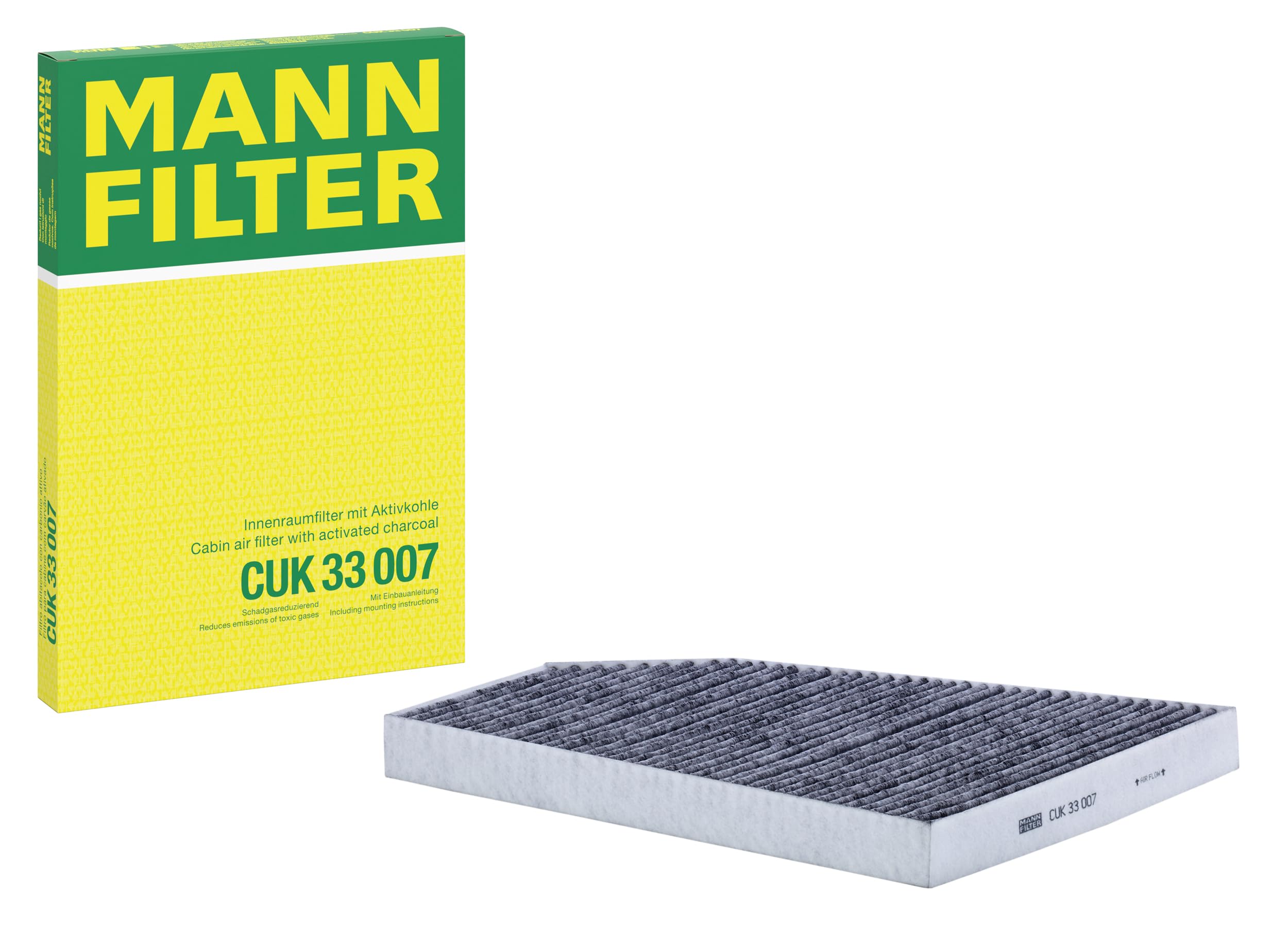 MANN-FILTER CUK 33 007 Cabin Air Filter - Pollen Filter with Activated Carbon - for Cars + Transporters