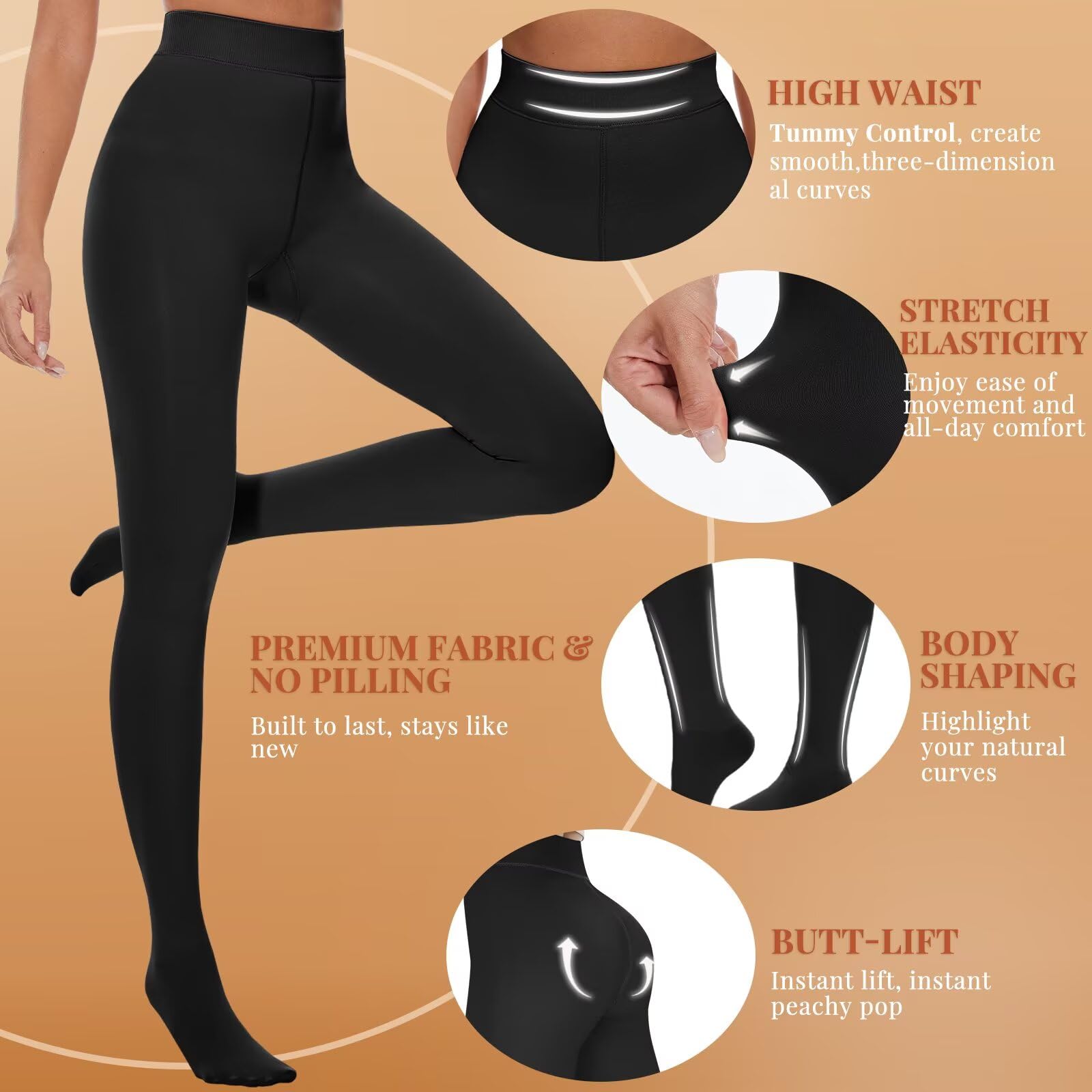 CAMPSNAIL 2 paia di collant foderati in pile da donna, termici, caldi, leggings a vita alta in inverno