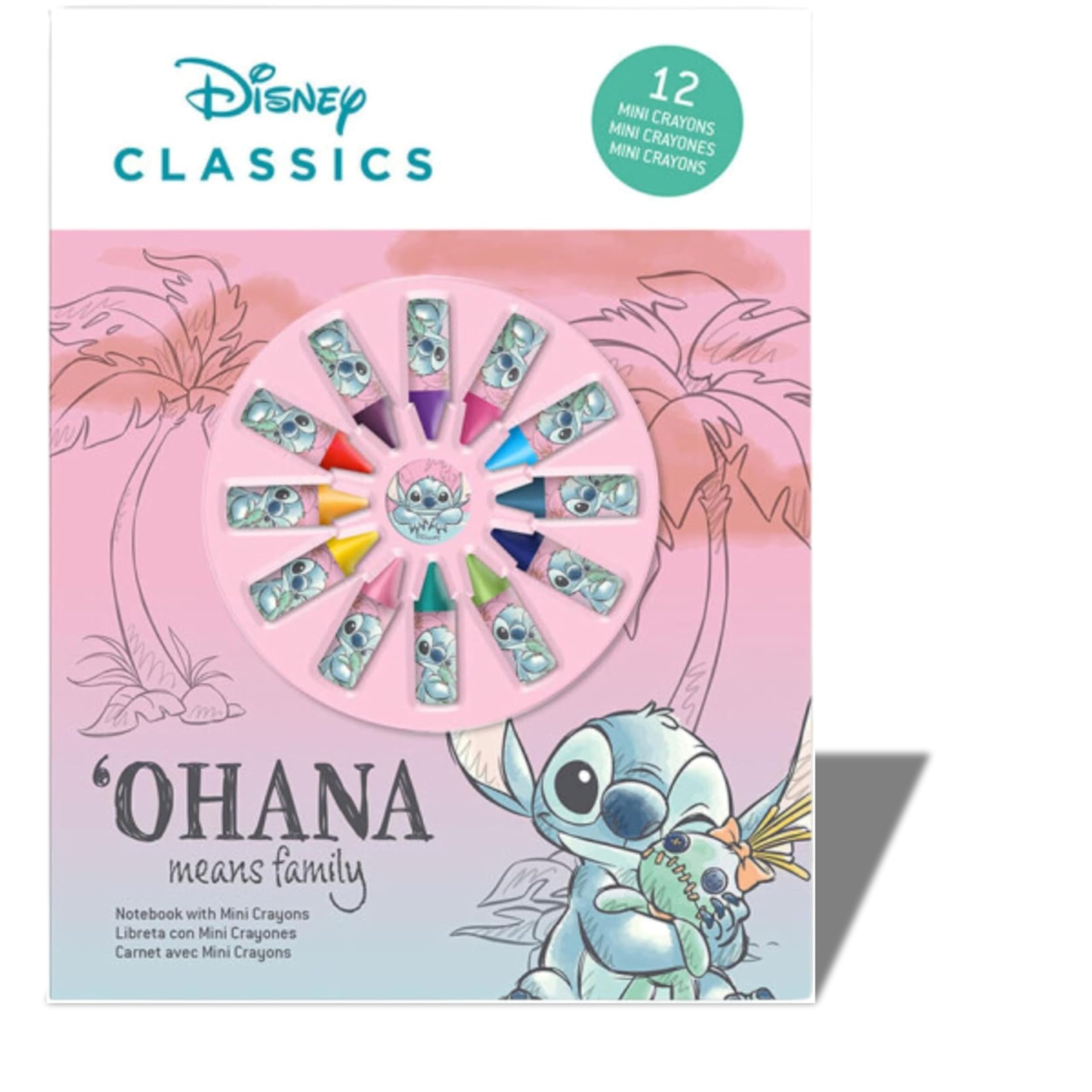 Disney Stitch Kids A4 Notebook with 12 Mini Crayons, Colouring & Drawing Set for Boys & Girls, Travel Activity Kit