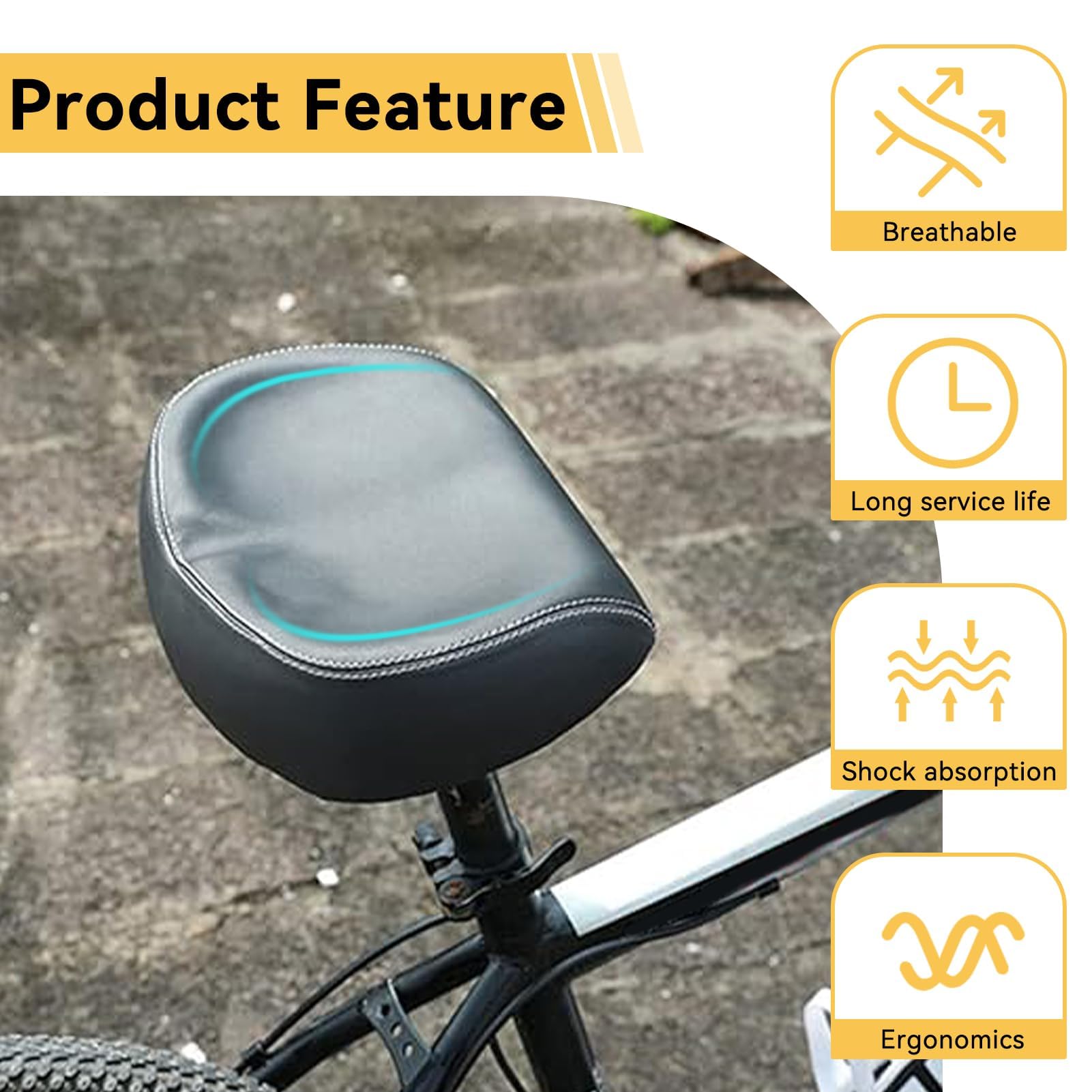 Sillín De Bicicleta, Asiento De Bicicleta Ancho Asiento De Bicicleta De Cuero PU Asiento De Bicicleta Cómodo De Gran Tamaño Asiento De Bicicleta Con Cojín De Espuma De Repuesto Para Hombres Y Mujeres