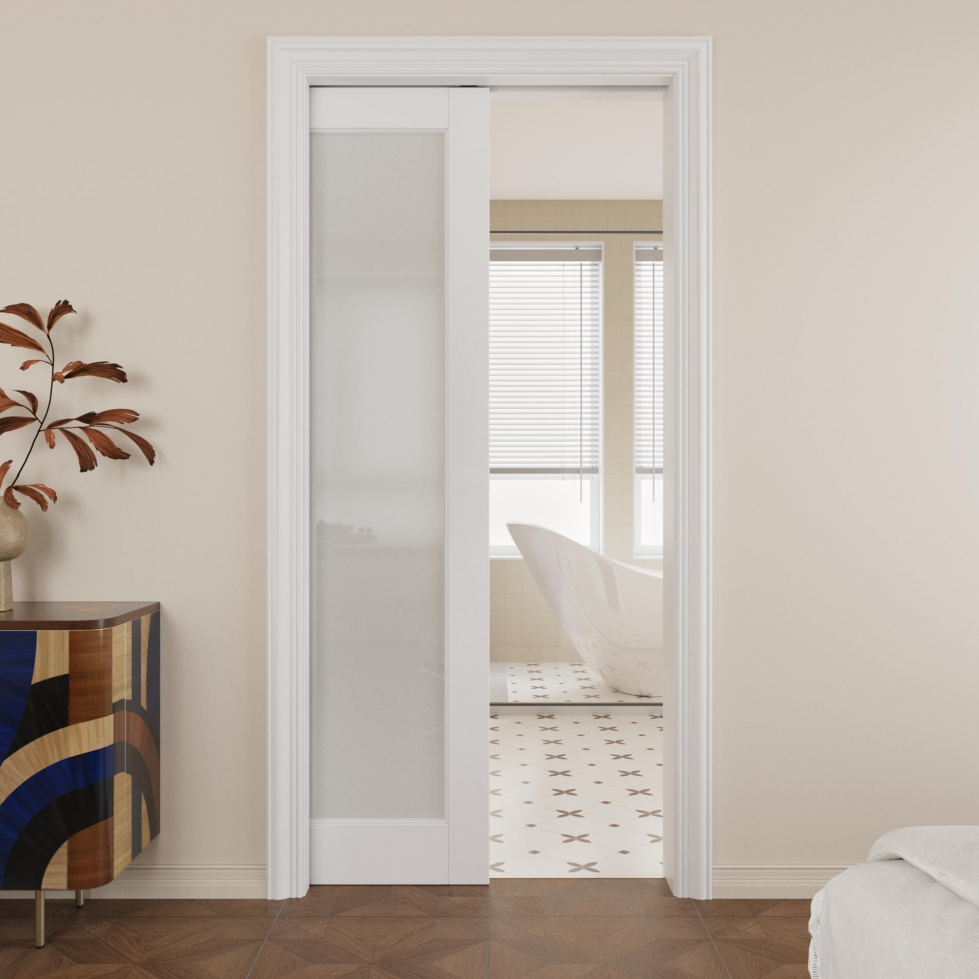 Pocket Door,1-Lite Frosted Glass Doors,Solid Door,36 x 96 Door