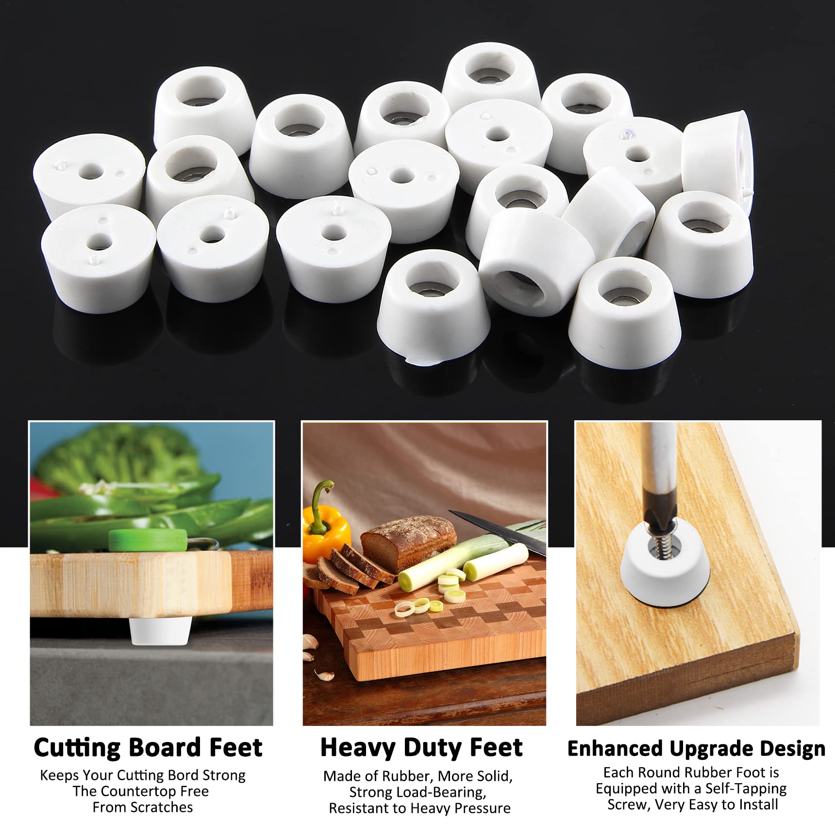 20 Pcs Cutting Board Feet Round Non Slip White Rubber Feet Bumpers Pads with Stainless Steel Screws for — view 4