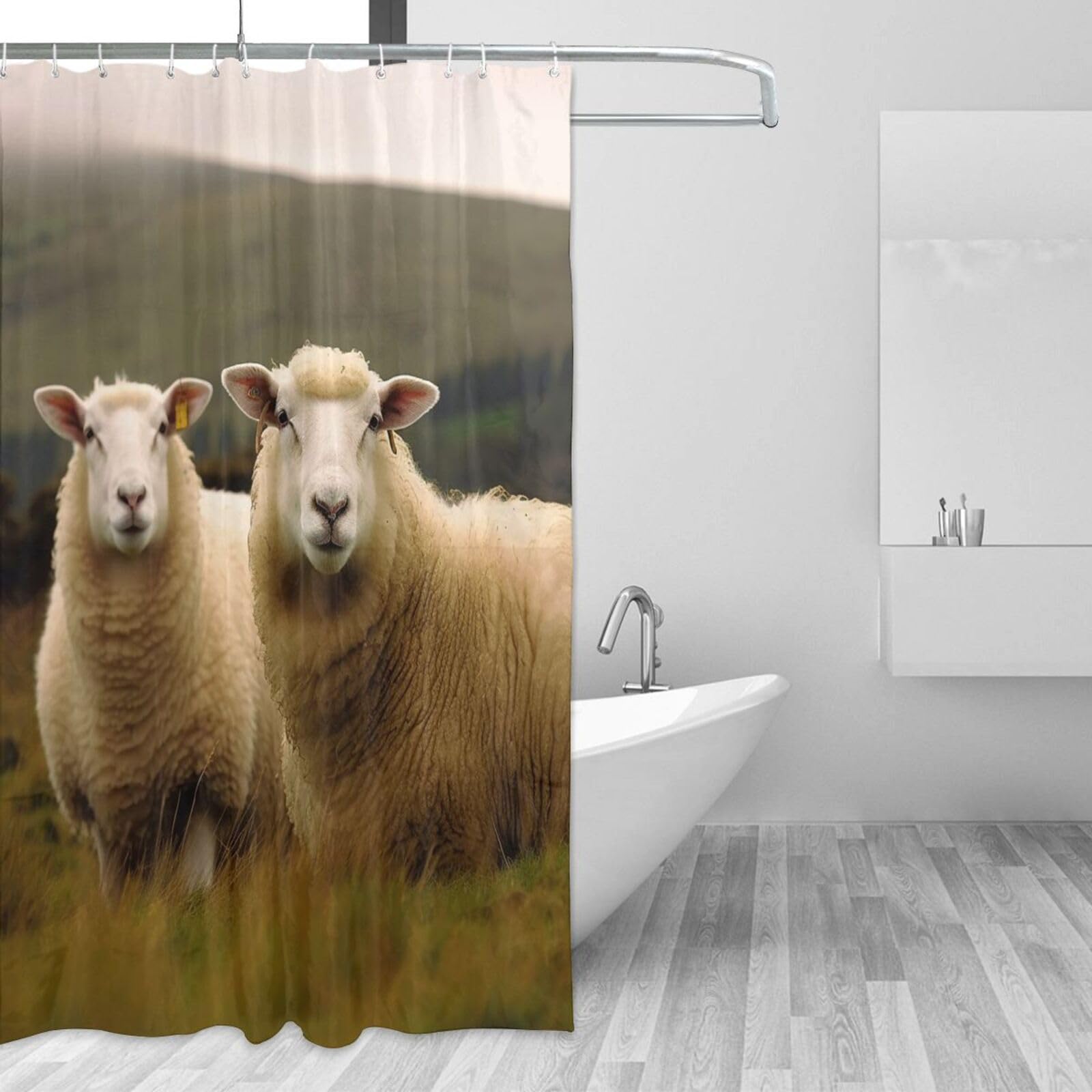 Rideau de douche moutons blancs en tissu imperméable de 183x183 cm pour déco salle de bain moderne