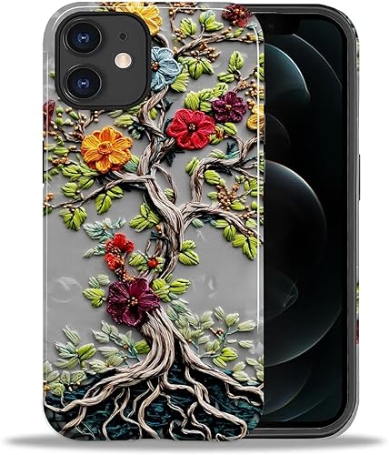 Miniatura 93 de Funda para iPhone 11, carcasa dura a prueba de golpes + silicona suave 2 en 1 híbrida, parachoques a prueba de caídas - Vidrio manchado con flores