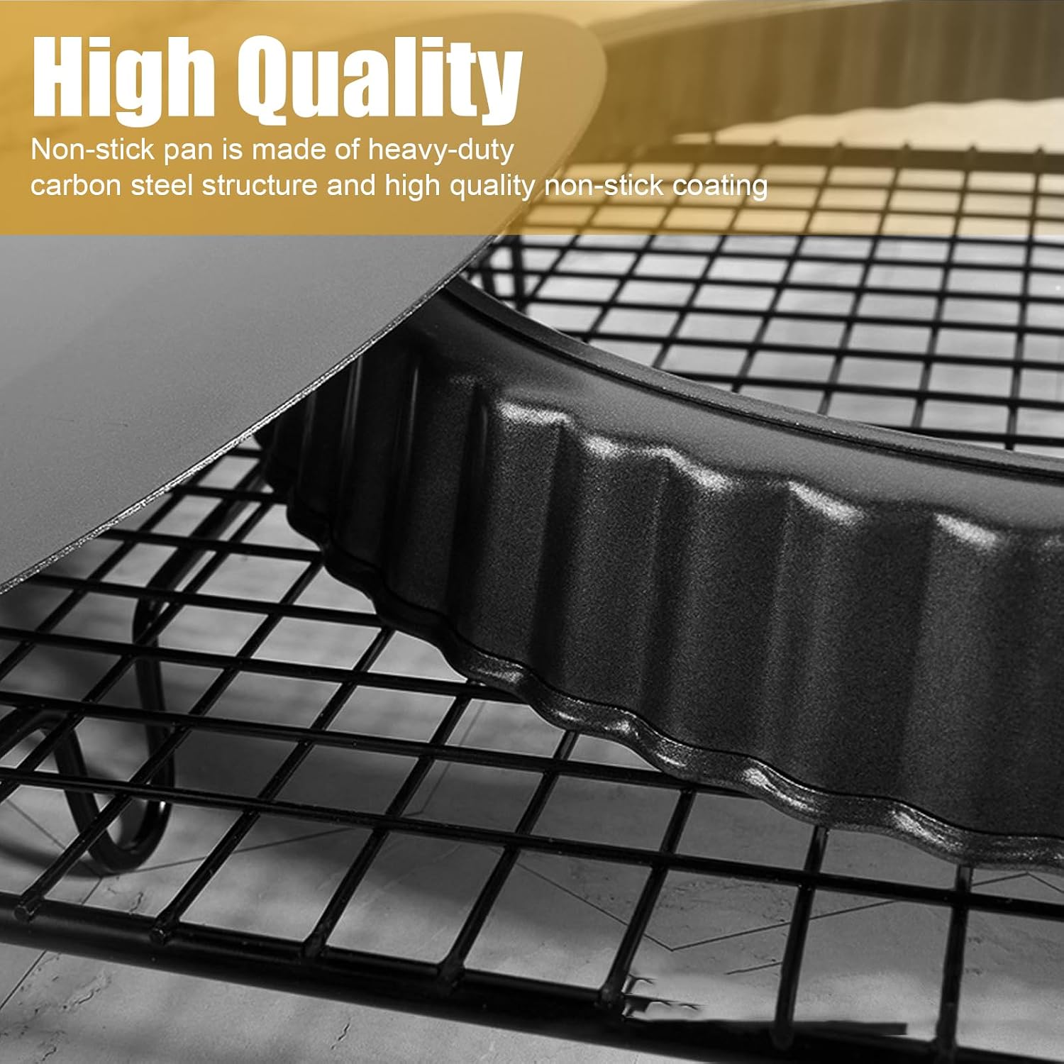 Pilipane Elegant Tart and Quiche Pan, 10 Inch Tart Pan Carbon Steel Round Non Stick Pan Quiche Pan with Removable Chassis for Mousse Cakes, Quiche Pan with Non Stick Coating
