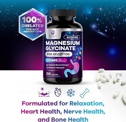 Miniatura 6 de Suplemento de glicinato de magnesio 250 mg - 100% quelado y purificado - para apoyar el sueño, la salud cardíaca, los músculos y la fuerza ósea -
