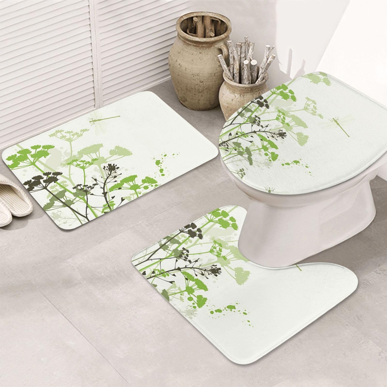 Tapis de bain motif feuillage OUSIKA pour créer une ambiance spa dans votre salle de bain