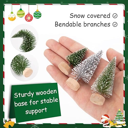 Miniatura 3 de FUTUREPLUSX 30 mini árboles de sisal, mini árboles de Navidad artificiales, árboles de cepillo con base de madera para Navidad, invierno, decoración
