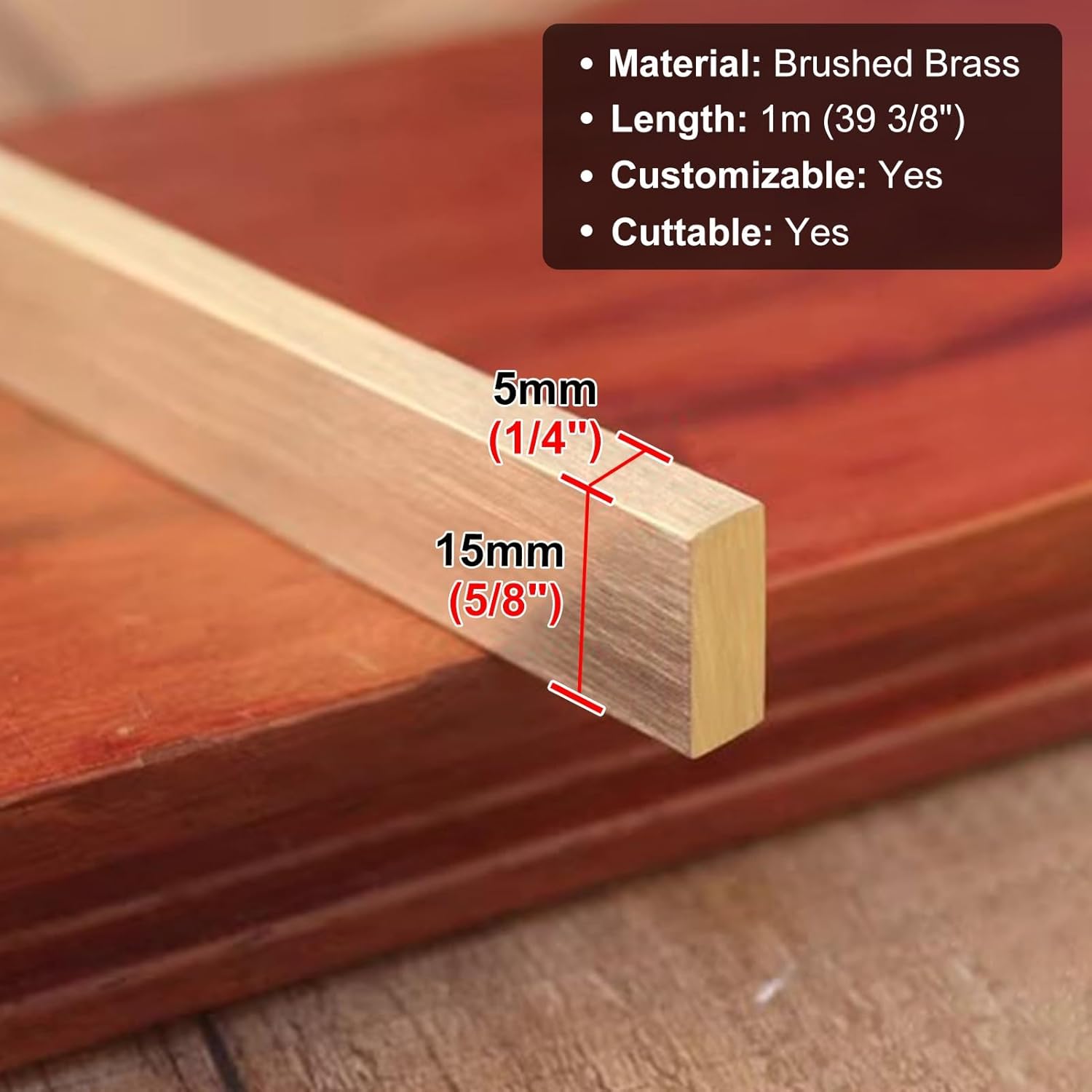 Brushed Brass Floor Transition Strip, Square/Rectangular Gap Cover for Tile to Wood Floor Seam, Durable Doorway Edge Trim, Ideal for Home Renovation