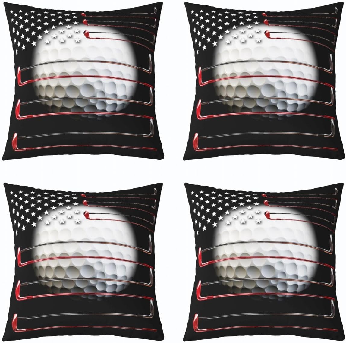 Erosebridal Pack of 4 Golf Pillow Covers for Men, American Flag Throw Pillow Covers 18x18 Inch Golf Shape Pattern Cushion Covers, Sports Games Stars Stripes Golf Decorative Pillow Covers, Black Red