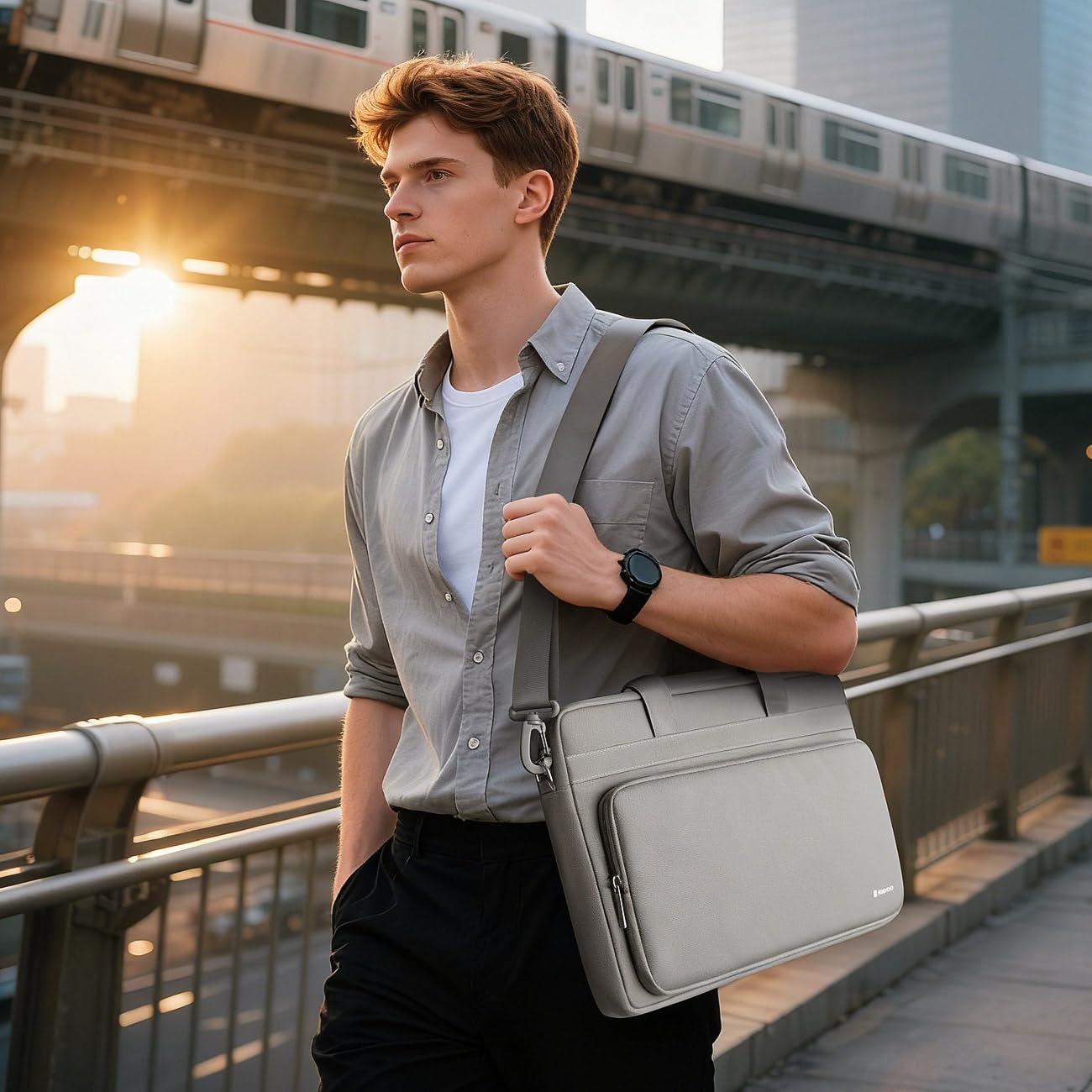 NIDOO Sacoche pour ordinateur portable - Résistante à l'eau - Sac à bandoulière - Poignée d'ordinateur - Sac de transport professionnel