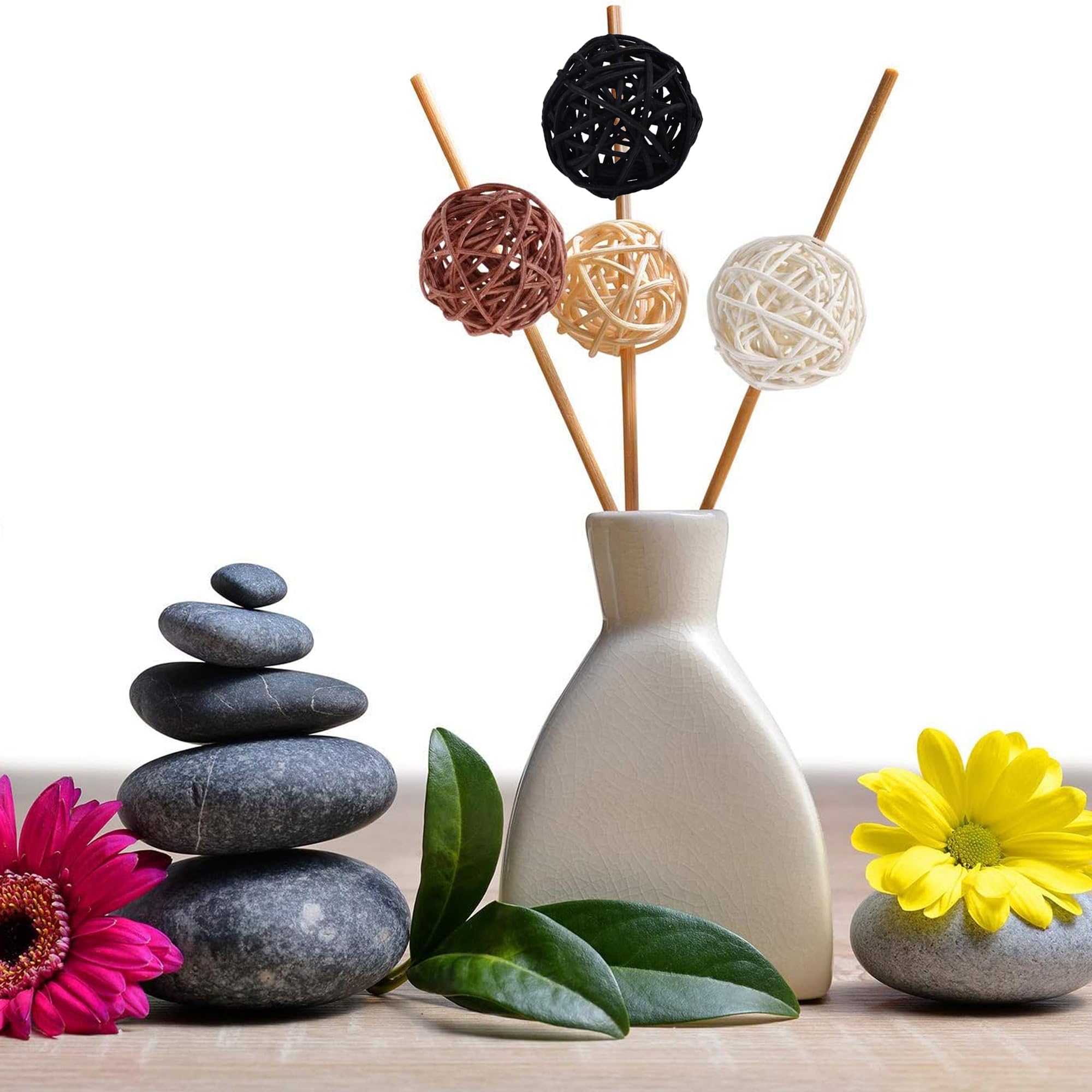 20 Piezas Bolas De Ratán y Mimbre - Bolas Decorativas Artesanales de 3cm para Diy, Decoración de Boda y Hogar