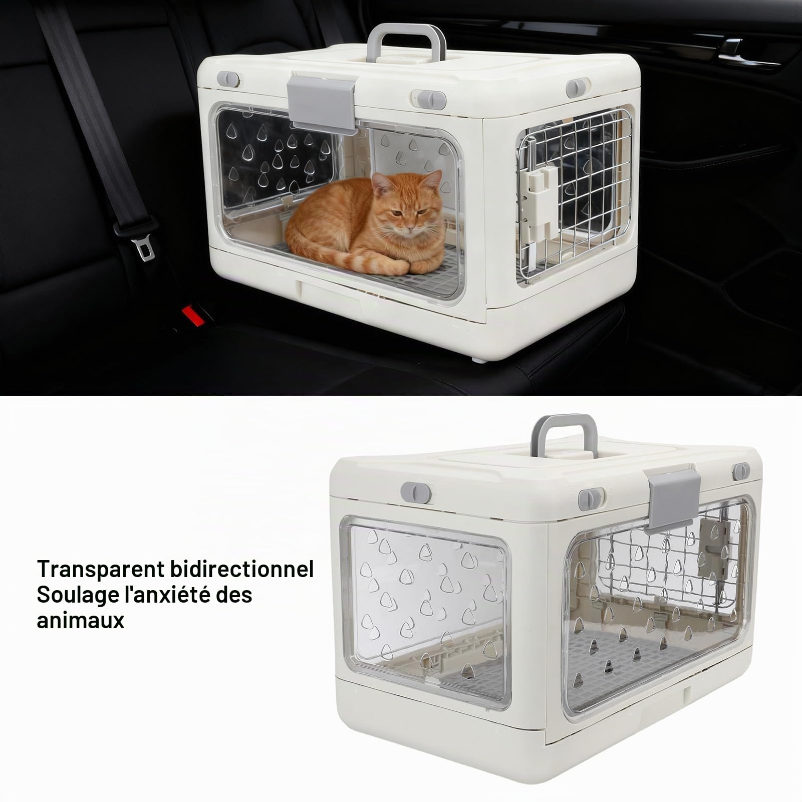 Generic Caisse Pliable pour Chat, Transporteur de Voyage pour Animaux de Compagnie, Chenil Portable avec Structure Transparente pour Avion et Voiture, 50x32x31cm
