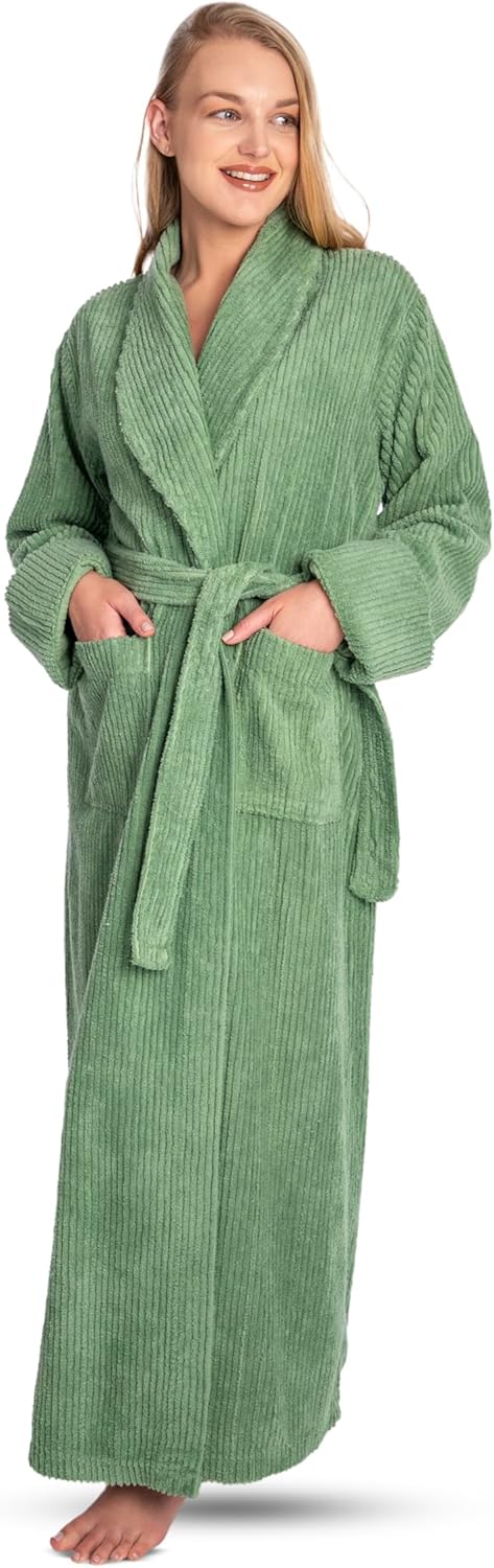 HOC 100% Cotton Women's Classic Chenille Shawl Collar Robe