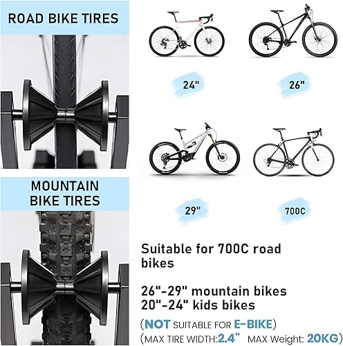 Miniatura 6 de Favoto Soporte plegable para bicicletas de montaña y carretera, almacenamiento de garaje para interiores y exteriores, soporte de estacionamiento