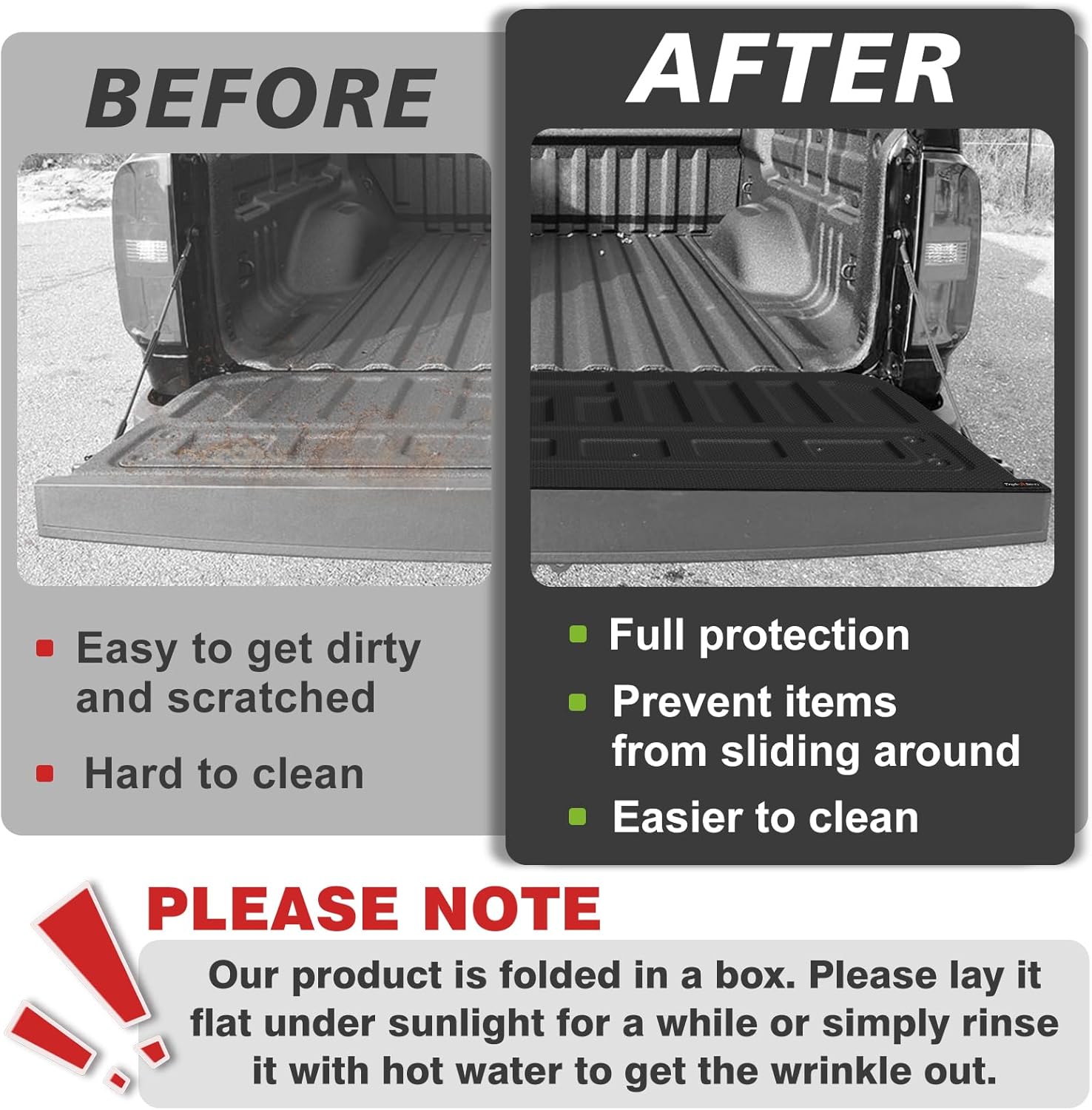 TripleAliners Truck Mat Compatible with 2015-2022 Chevy Colorado & GMC Canyon Tailgate Accessories, Tailgate Mat Custom Fit All Weather Protection Pickup Liner, Won't Fit Drop-in Liners