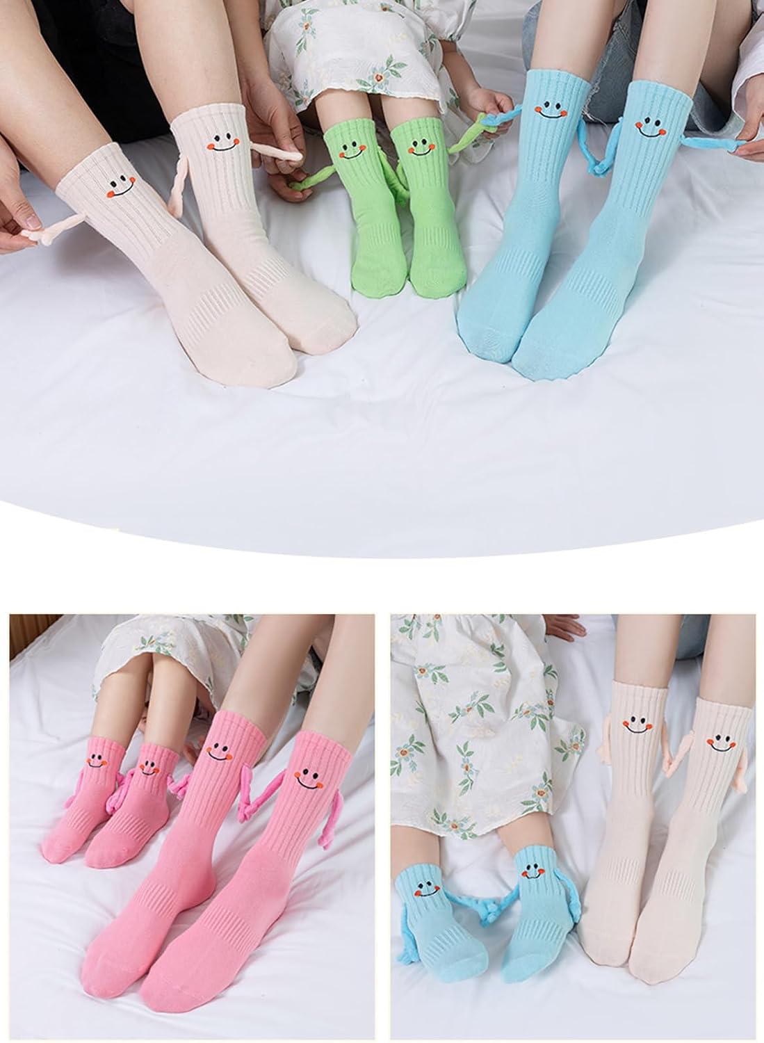 2 Pairs Cute Kids Magnetic Hand Holding Socks Cotton Funny 3D Doll Child Hand in Hand Socks Mid-Tube Socks - Image 4
