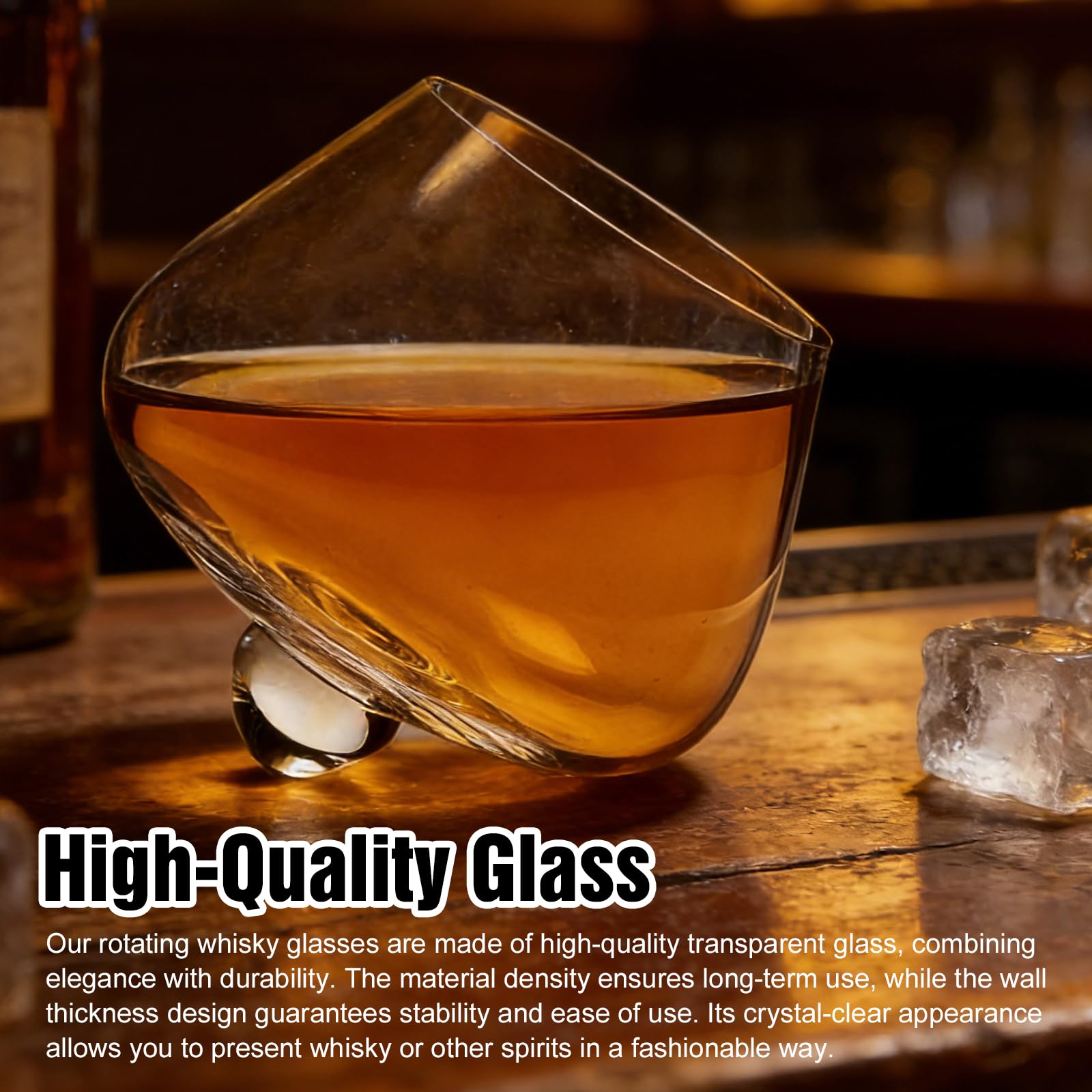 Bicchieri Whisky Rum: Set Da 2 Pezzi 235 Ml Cognac Vino Cristallo Rotanti Senza Stelo, Degustazione Vetro Inclinati Liquore, Bicchieri Da Rum Trasparenti per Bourbon, Scotch, Cognac E Cocktail
