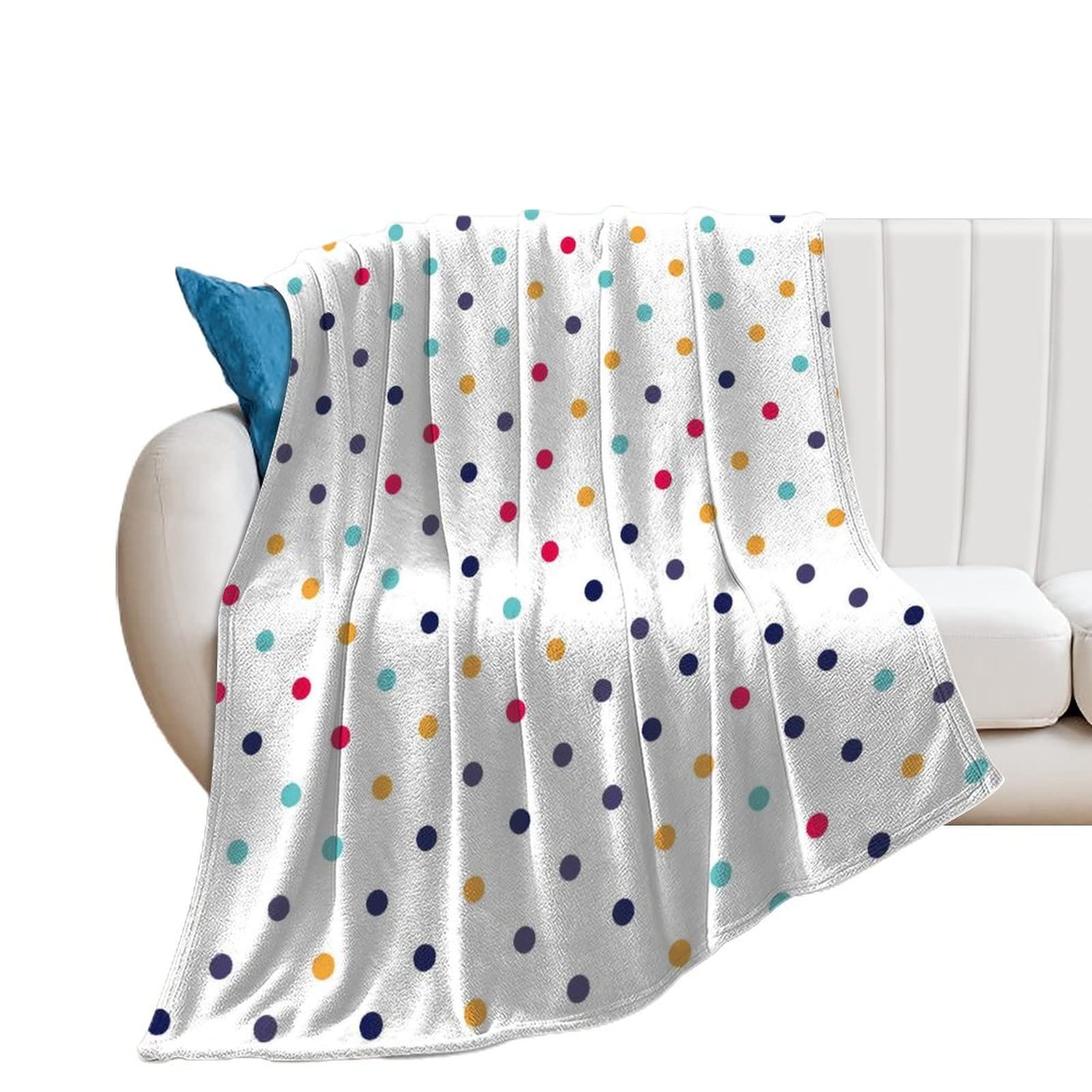LANIY Anti-Pilling Flannel Fleece Throw Blanket For Couch - Lightweight Plush Fuzzy Cozy Soft Blankets And Throws For Sofa Polka Dot Pattern 130x150cm (JJ0519146), Polka Dot Pattern1