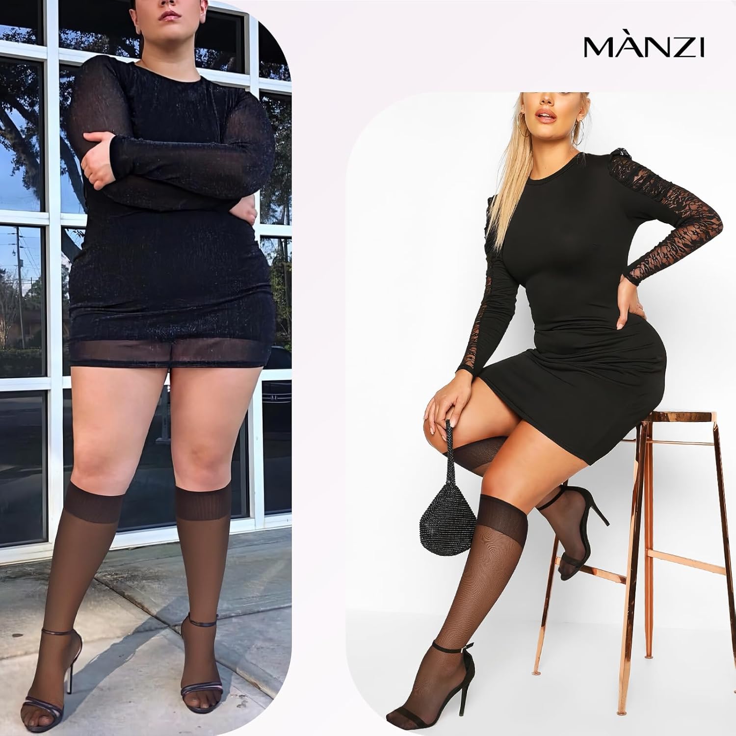 MANZI 6 Pairs Plus Size Knee Highs for Women 15 Denier Sheer Nylon Socks Knee High Stockings - Image 8