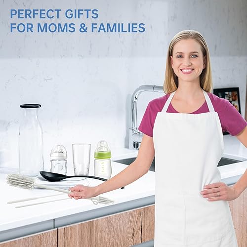 Miniatura 7 de Leucite Juego de cepillos para limpiar biberones y pajitas, limpiador de cepillo de silicona suave extra largo de doble extremo para biberones,