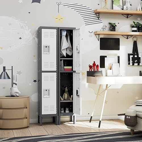 Miniatura 9 de Anxxsu Taquilla de metal para el hogar, vestidor, armarios de almacenamiento de acero de 71 pulgadas para empleados, armario con cerradura con 1