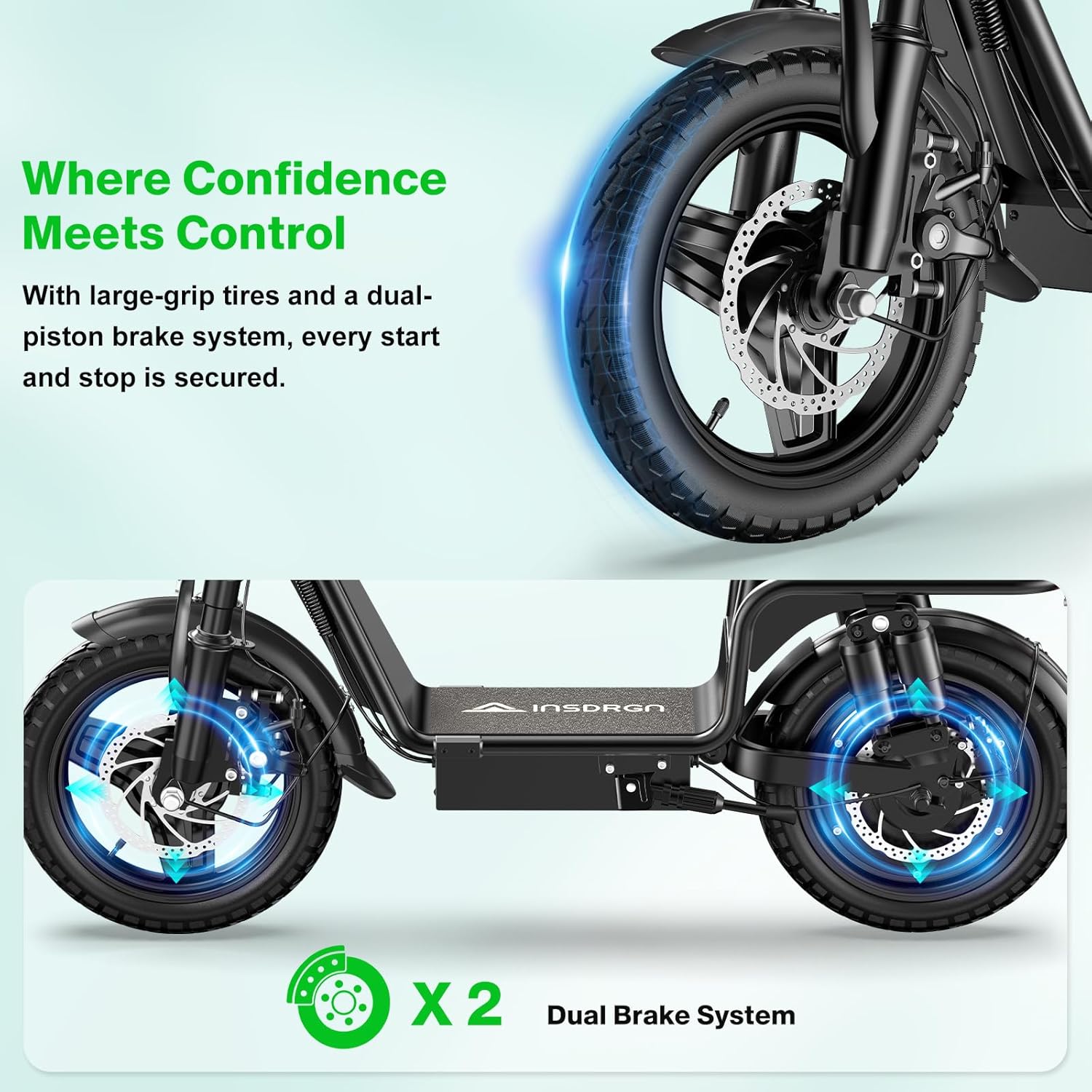 Electric Scooter Adults, 1300W Peak Motor, Electric Scooter with Seat, 48V 13Ah Battery, 14" Tires, 35 Miles Range, 20 MPH, 330 LBS Load, Dual Braking
