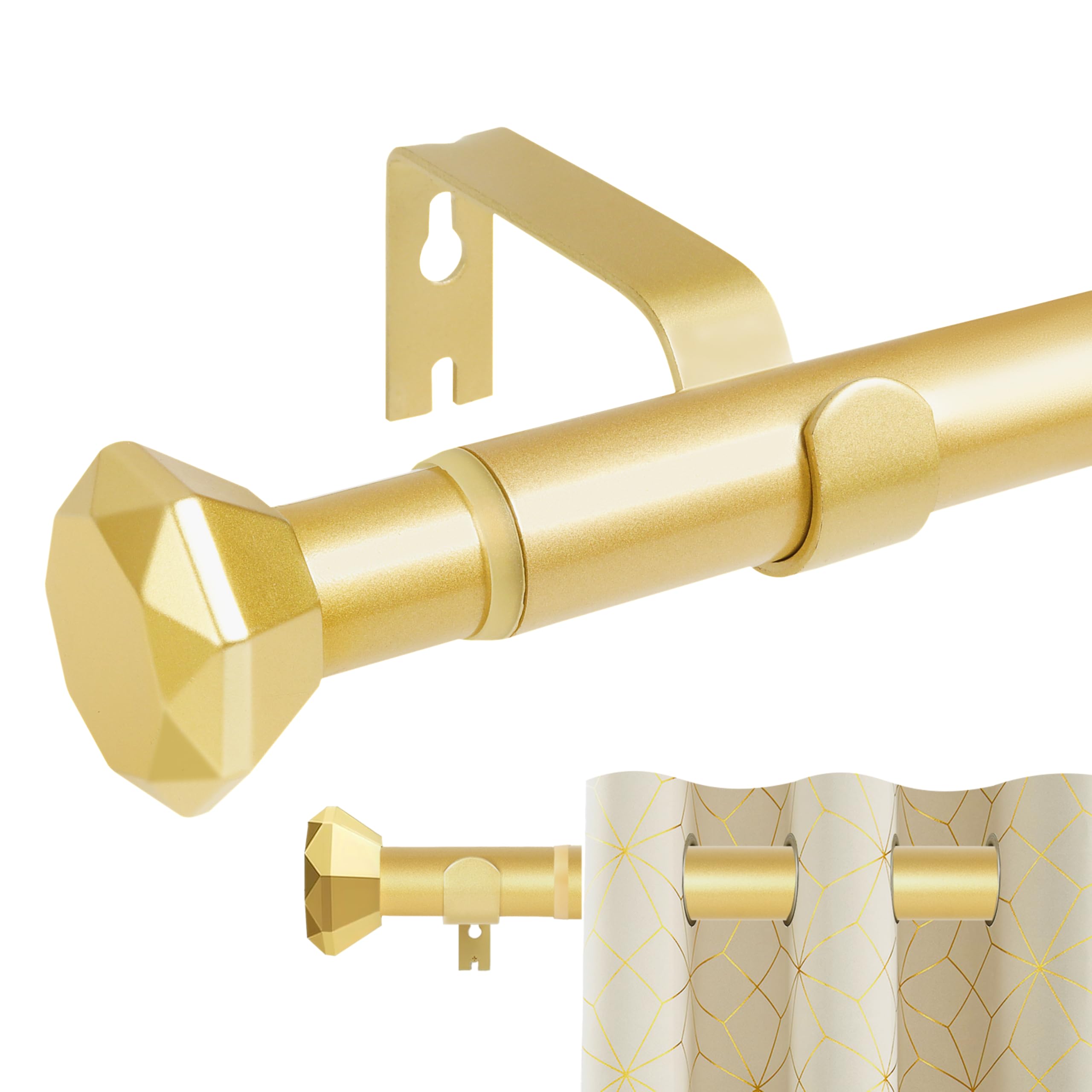 KINGSOW Extendable Gold Curtain Pole: 160 to 300cm for Eyelet Curtains