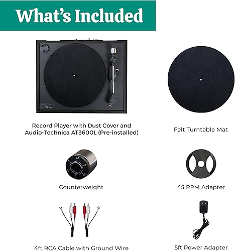 Miniatura 9 de Electrohome Montrose - Tocadiscos de vinilo inalámbrico de 2 velocidades, con lápiz óptico Audio-Technica, Bluetooth, grabación de vinilo a MP3,