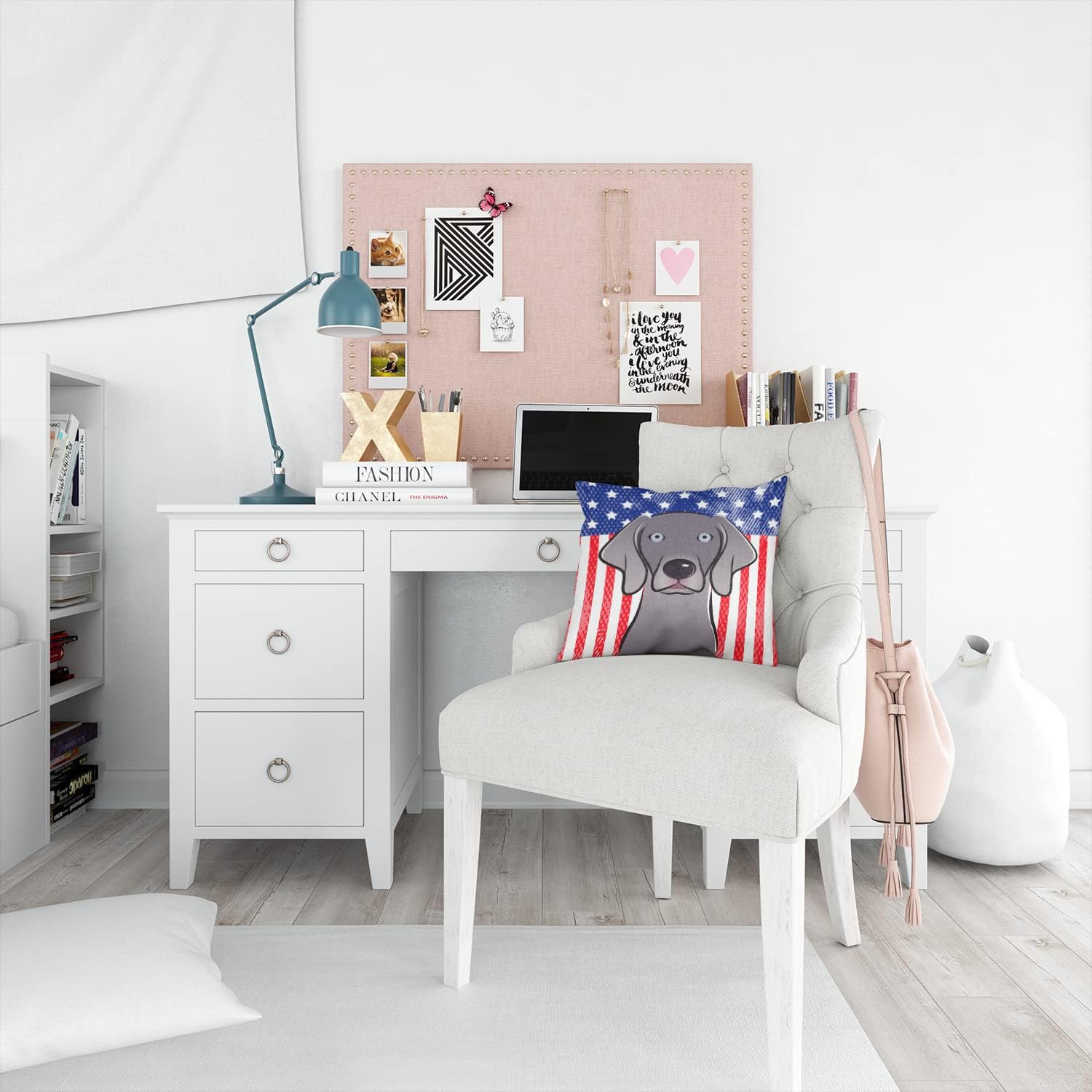 Caroline's Treasures BB2161PW1414 American Flag and Weimaraner Fabric Decorative Pillow Machine Washable, Indoor Outdoor Decorative Pillow for Couch, Bed or Patio, 14Hx14W